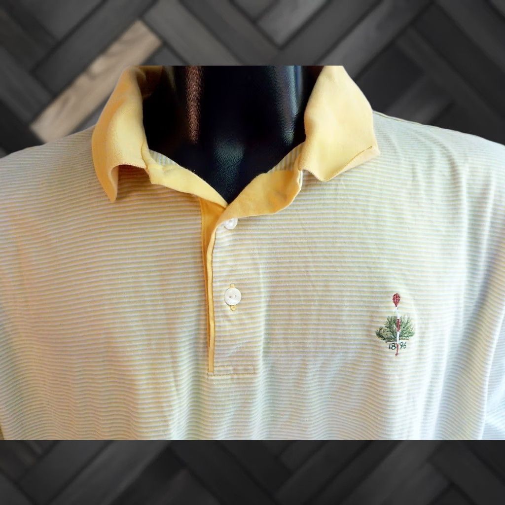 Vintage Pringle SS Polo Shirt Yellow Striped 100% Cotton Large Made in Scotland 1896 Logo Mens Polo Size US L / EU 52-54 / 3 - 1 Thumbnail