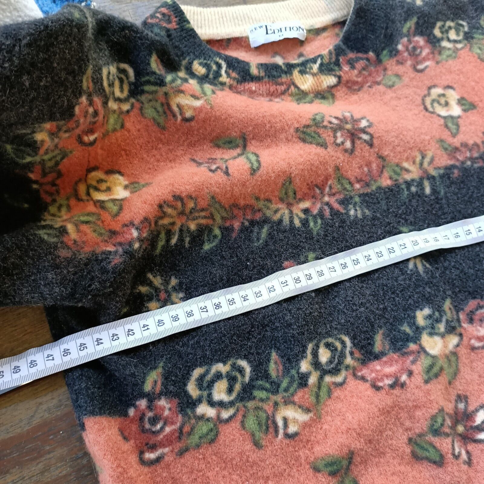 Other Vintage 80s 90s Sweater Orange Floral Striped Lambswool Size M / US 6-8 / IT 42-44 - 8 Thumbnail