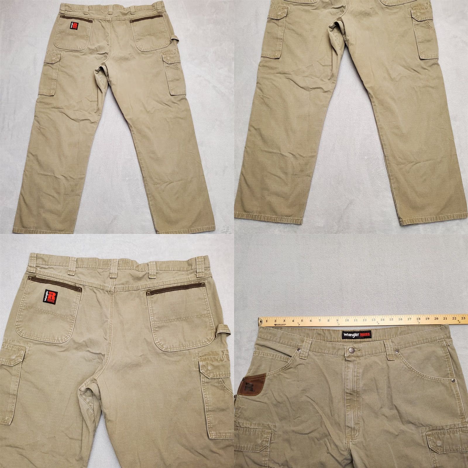 Wrangler Wrangler Pants Mens 42x32 Green Riggs Workwear Carpenter Cargo Ripstop Canvas 5-Pocket Utility Belt Loops Size US 42 / EU 58 - 8 Thumbnail