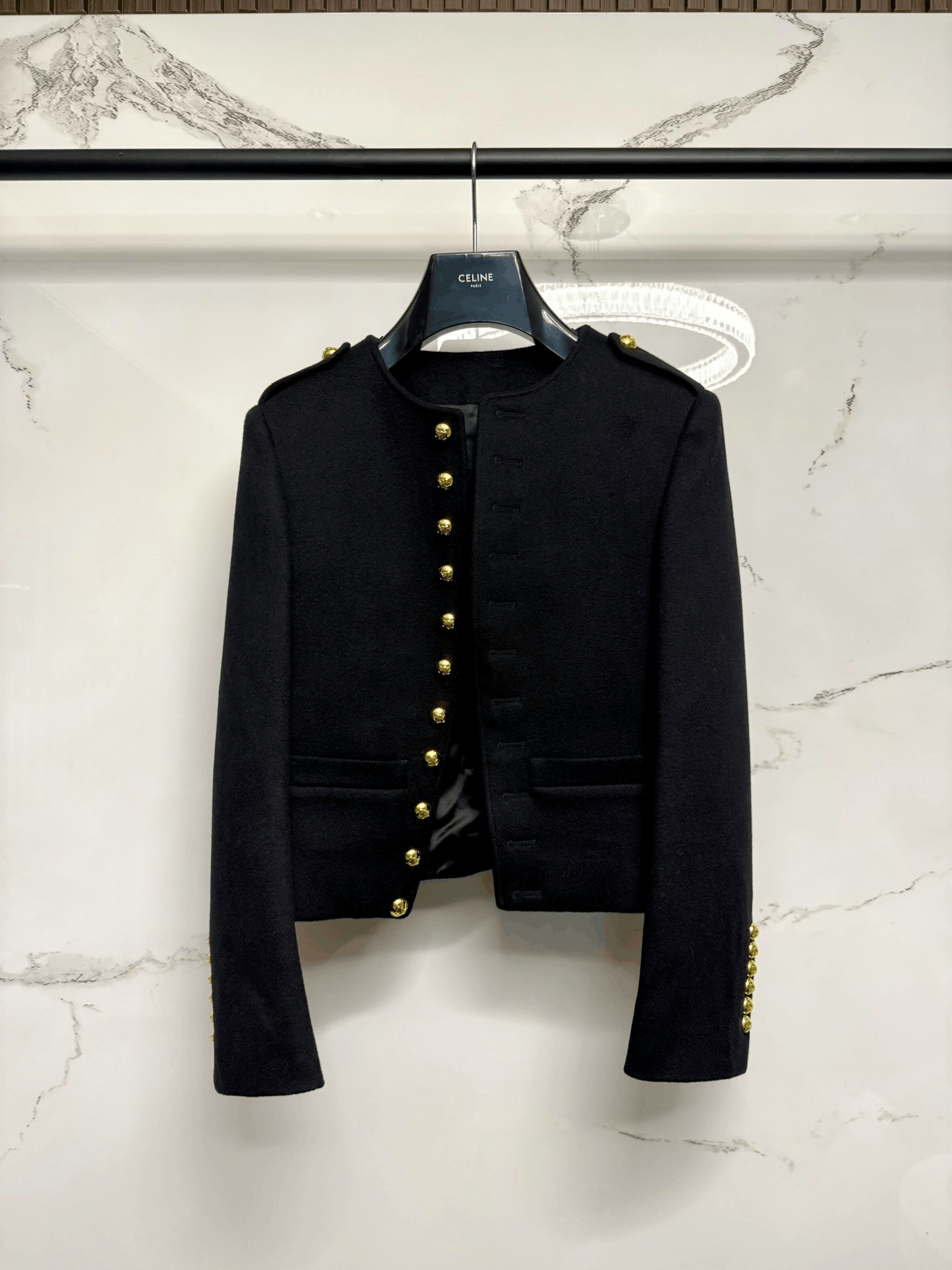 Celine celine black gold button wool jacket Size S / US 4 / IT 40 - 1 Thumbnail
