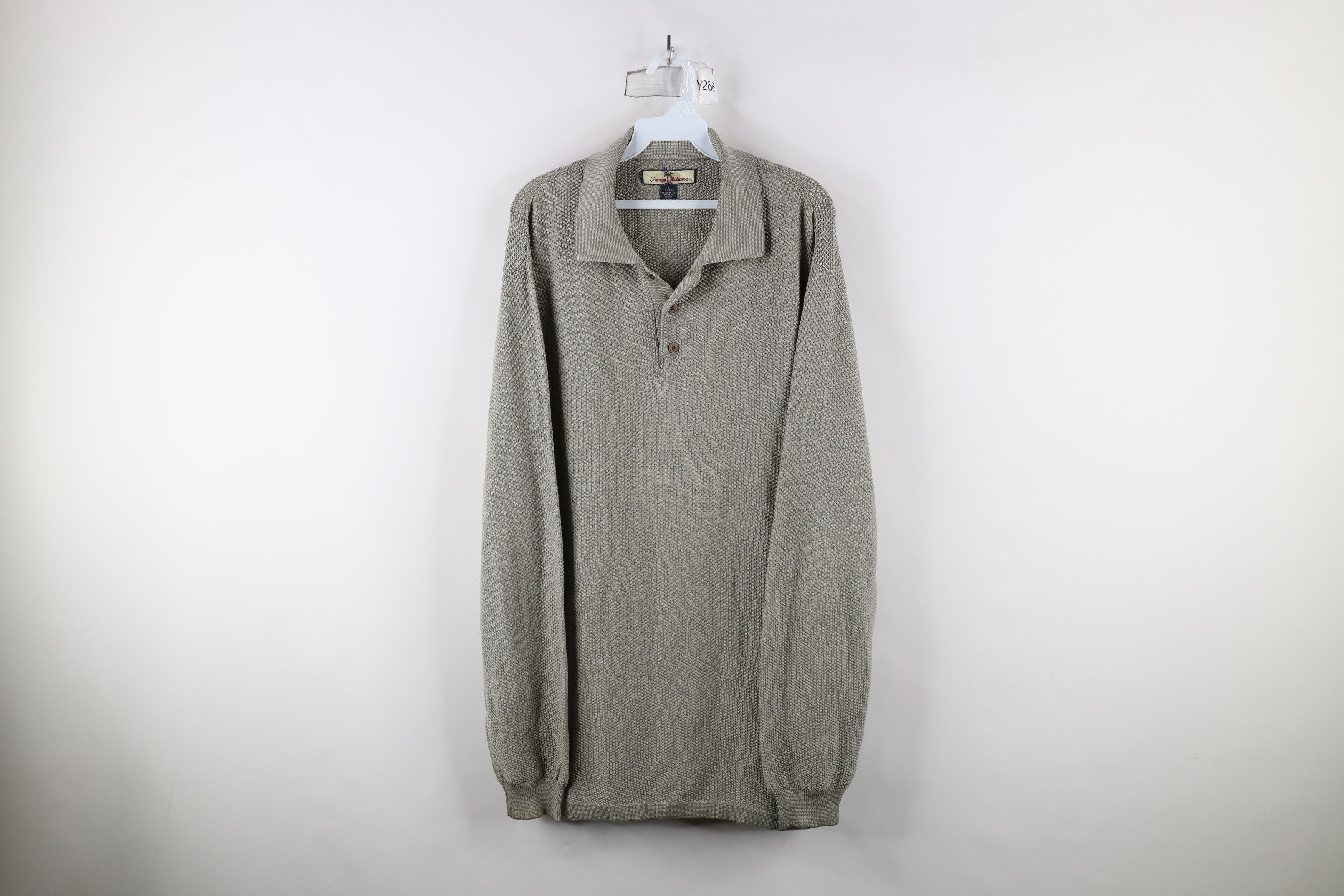 Tommy Bahama × Vintage Vintage 90s Tommy Bahama Waffle Knit Long Sleeve Polo Size US L / EU 52-54 / 3 - 1 Thumbnail