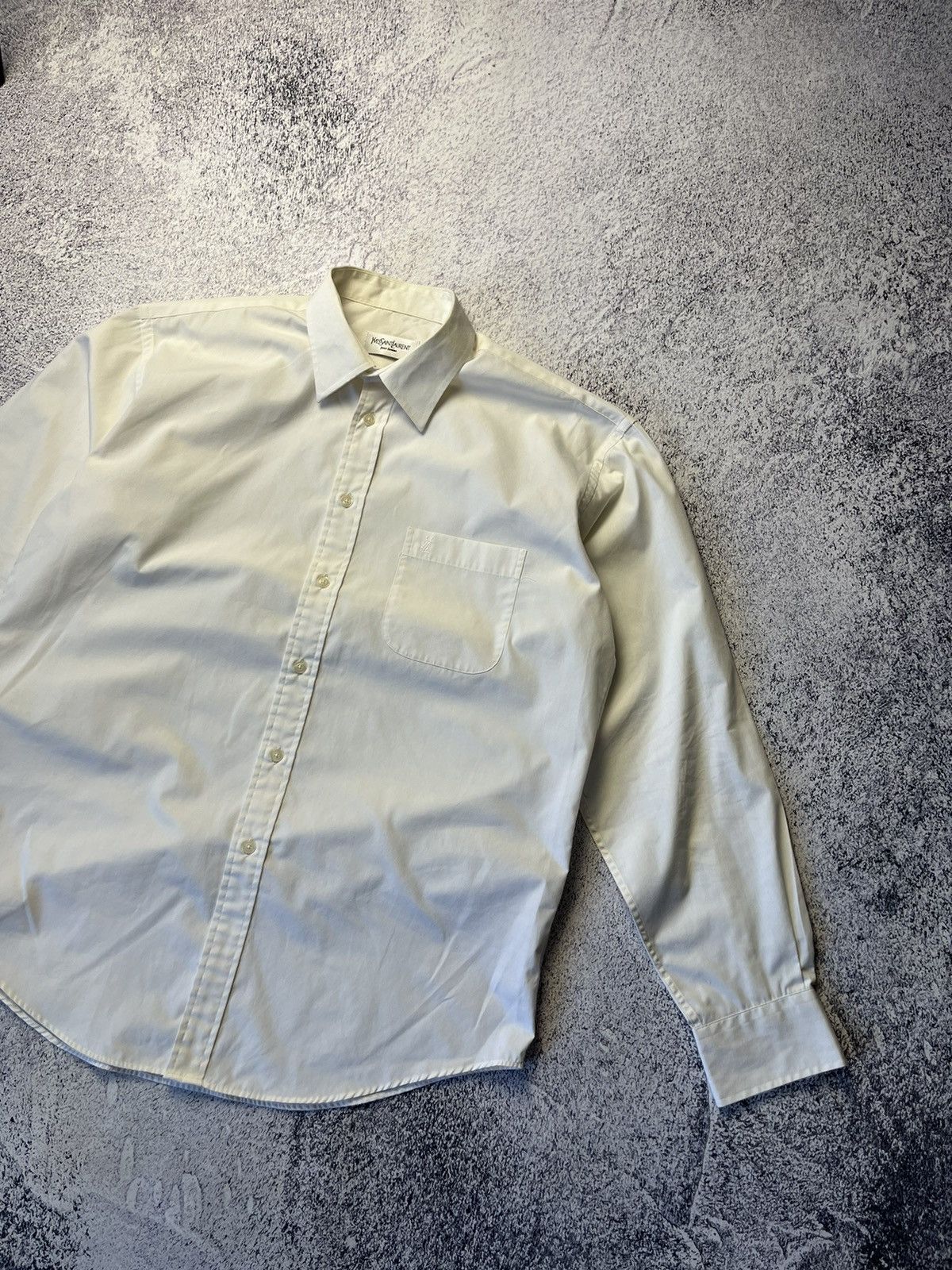 Yves Saint Laurent Shirt Yves Saint Lauren Vintage Mini Logo Button Up White Size US M / EU 48-50 / 2 - 4 Thumbnail