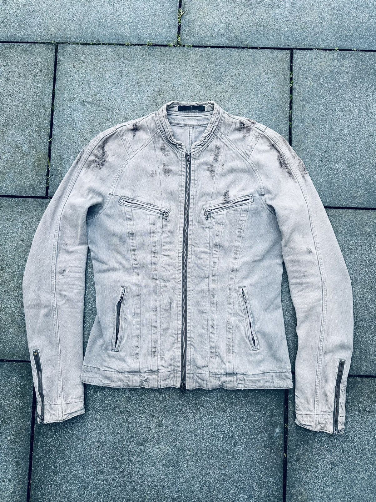 Julius SS09 Distressed Denim Riders Jacket in Rose/Grey