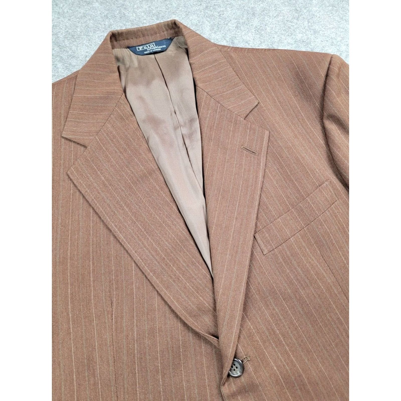 Polo Ralph Lauren Polo Ralph Lauren Suit Jacket Mens 44W Brown Striped Wool Holt Renfrew Vented Size US XXL / EU 58 / 5 - 3 Thumbnail