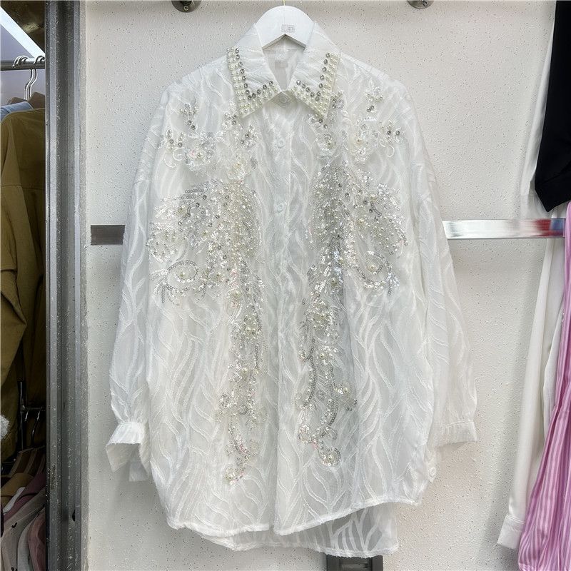 Other Long-sleeved mid-length sequined lace and diamond shirt Size ONE SIZE - 3 Thumbnail