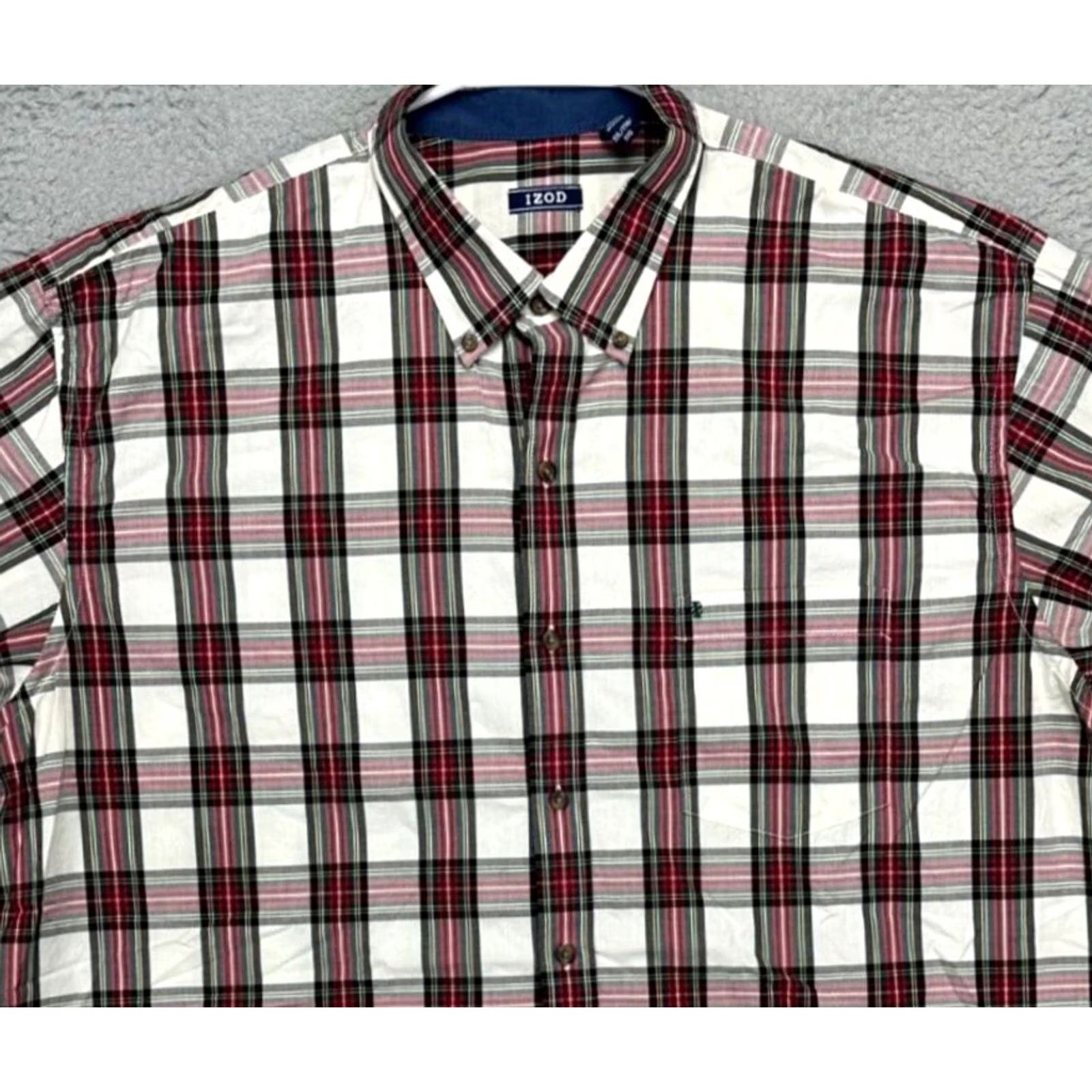 Izod IZOD Shirt Mens 2XL White Red Plaid Cotton Button-Down Long Sleeve Pocket Shirt Size US XXL / EU 58 / 5 - 2 Thumbnail