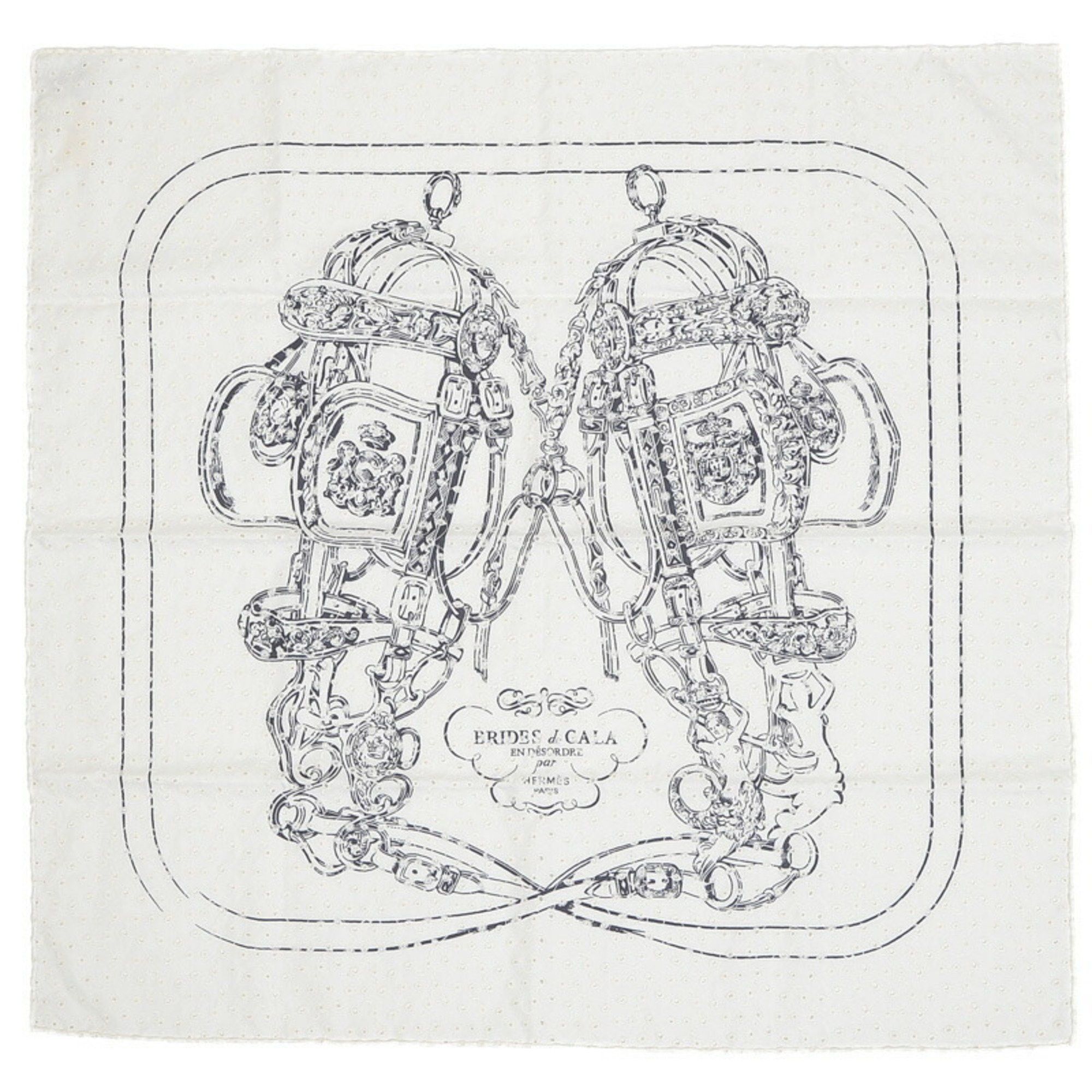 image of Hermes Carre 70 Muffler/scarf Brides De Gala Broderie Anglaise White/black 100% Silk, Women's