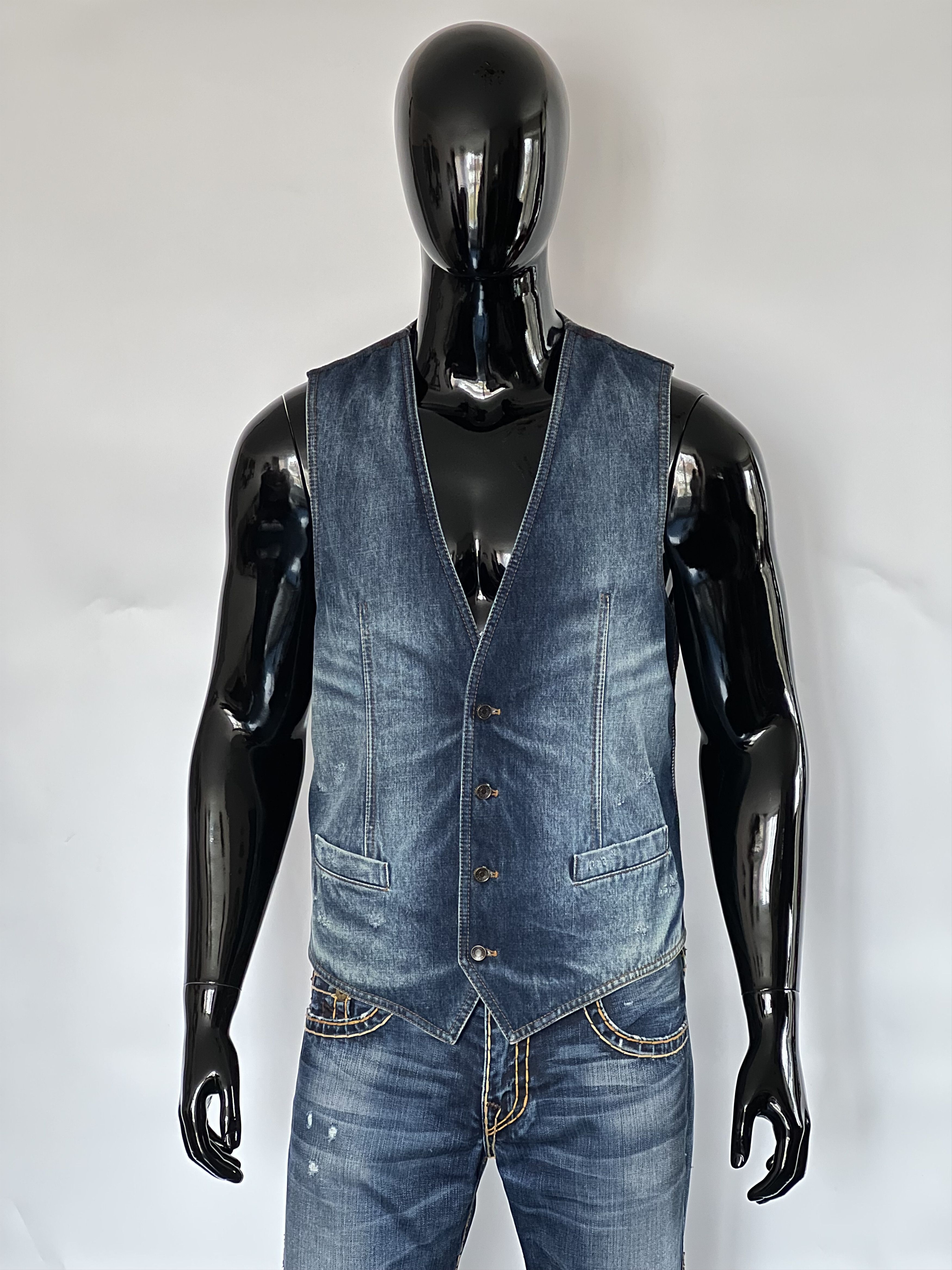Dolce & Gabbana Dolce & Gabbana Front Denim Back Check Wool Vest Size IT50 Size 50R - 2 Thumbnail