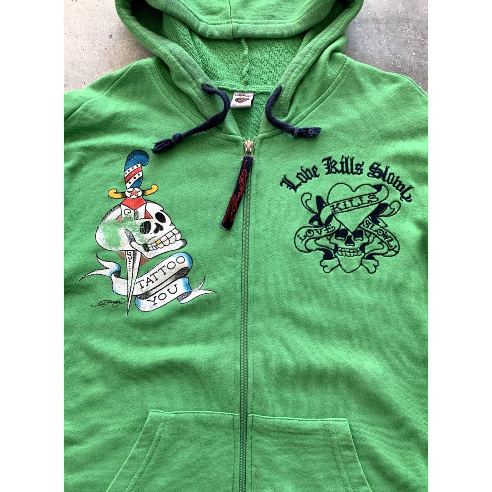 Ed Hardy ED HARDY Hoodie by Christian Audigier ZIP Green Men XL Crew Neck Full Zip Skull Tattoo Style Shirt Mens Size US XL / EU 56 / 4 - 3 Thumbnail