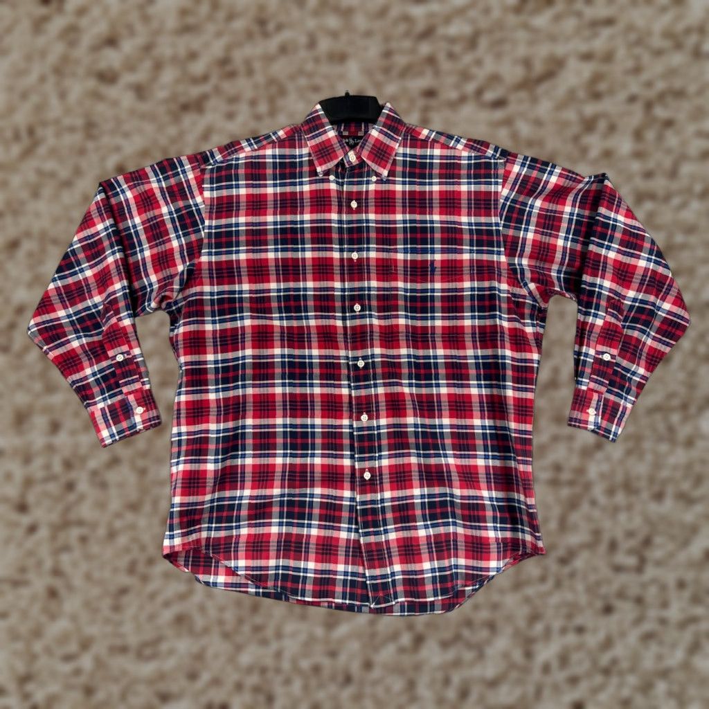 Ralph Lauren VINTAGE Ralph Lauren Shirt Mens Small Red Blue Plaid Big Fit 100% Cotton Western Size US S / EU 44-46 / 1 - 1 Thumbnail