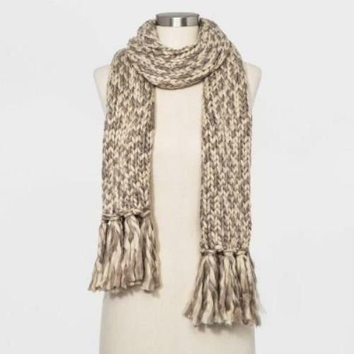 Other Chunky Knit Scarf With Fringe - Cream & Brown Size ONE SIZE - 1 Preview