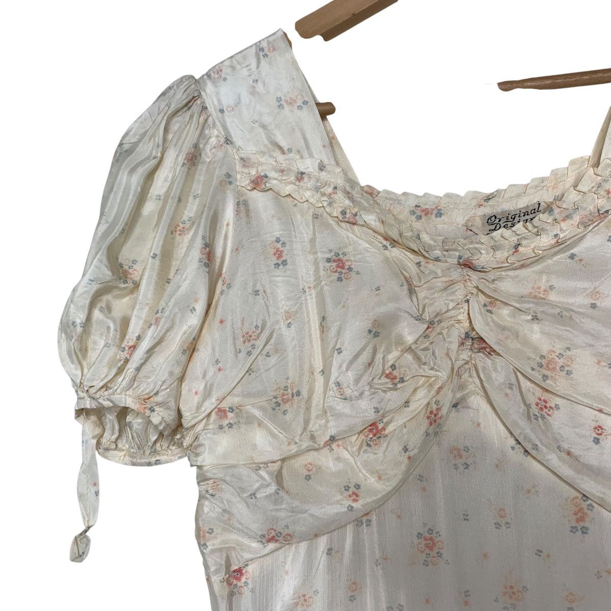 Other Vintage 30s Baby Pink Creme Tiered Puff Sleeve Maxi Dress Size S / US 4 / IT 40 - 6 Thumbnail