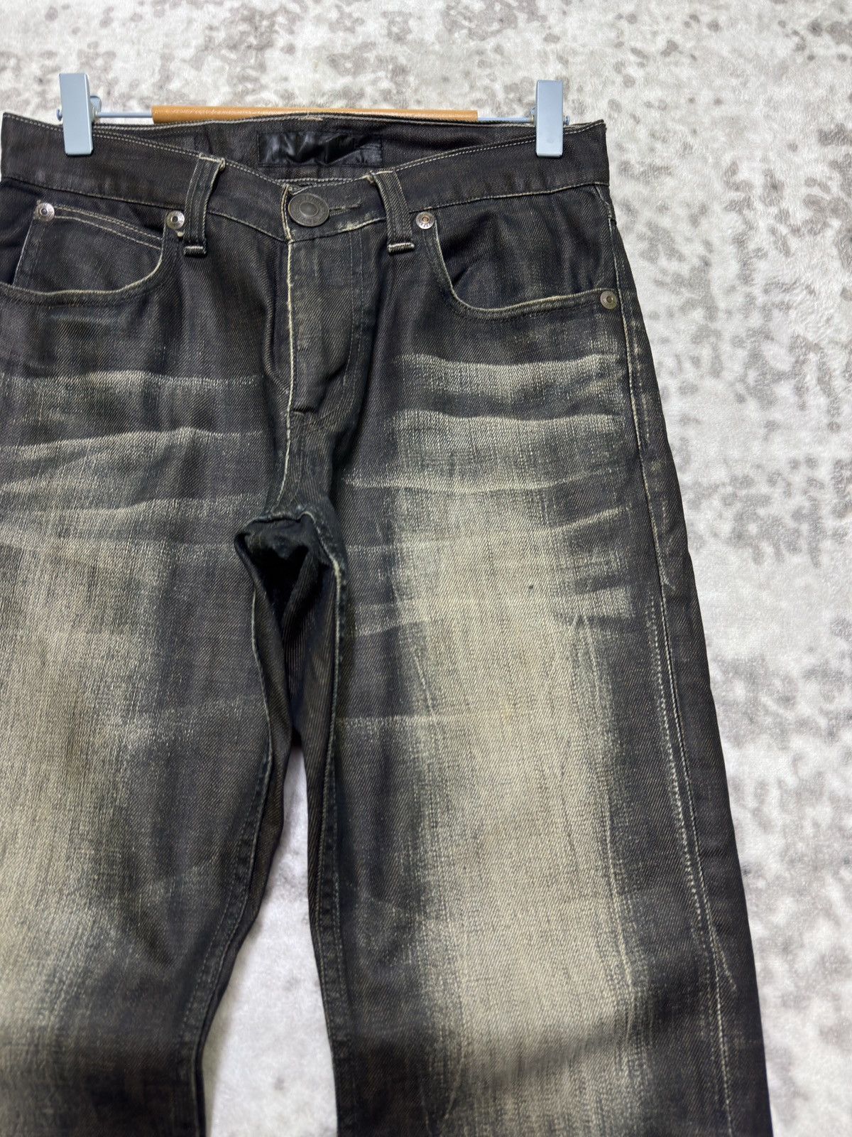 Japanese Brand Vintage Back Number Waxed Coated Clawmark Denim Jeans Size US 30 / EU 46 - 5 Thumbnail