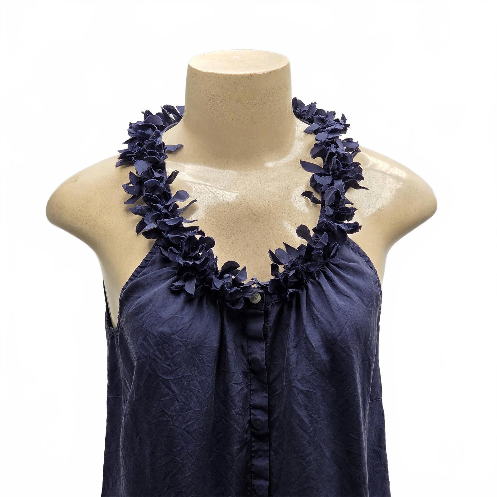 J.Crew J.Crew Navy Blue Silk Blouse Floral Ruffle Neckline Small S Size S / US 4 / IT 40 - 7 Thumbnail