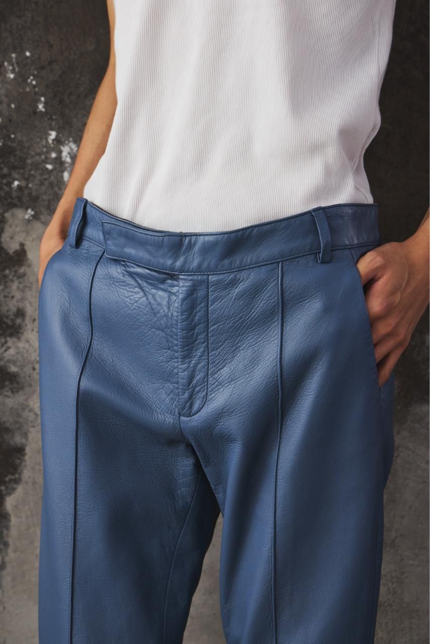 Gucci Gucci Light Blue Lambskin Leather Straight-Leg Pants Size US 34 / EU 50 - 7 Thumbnail
