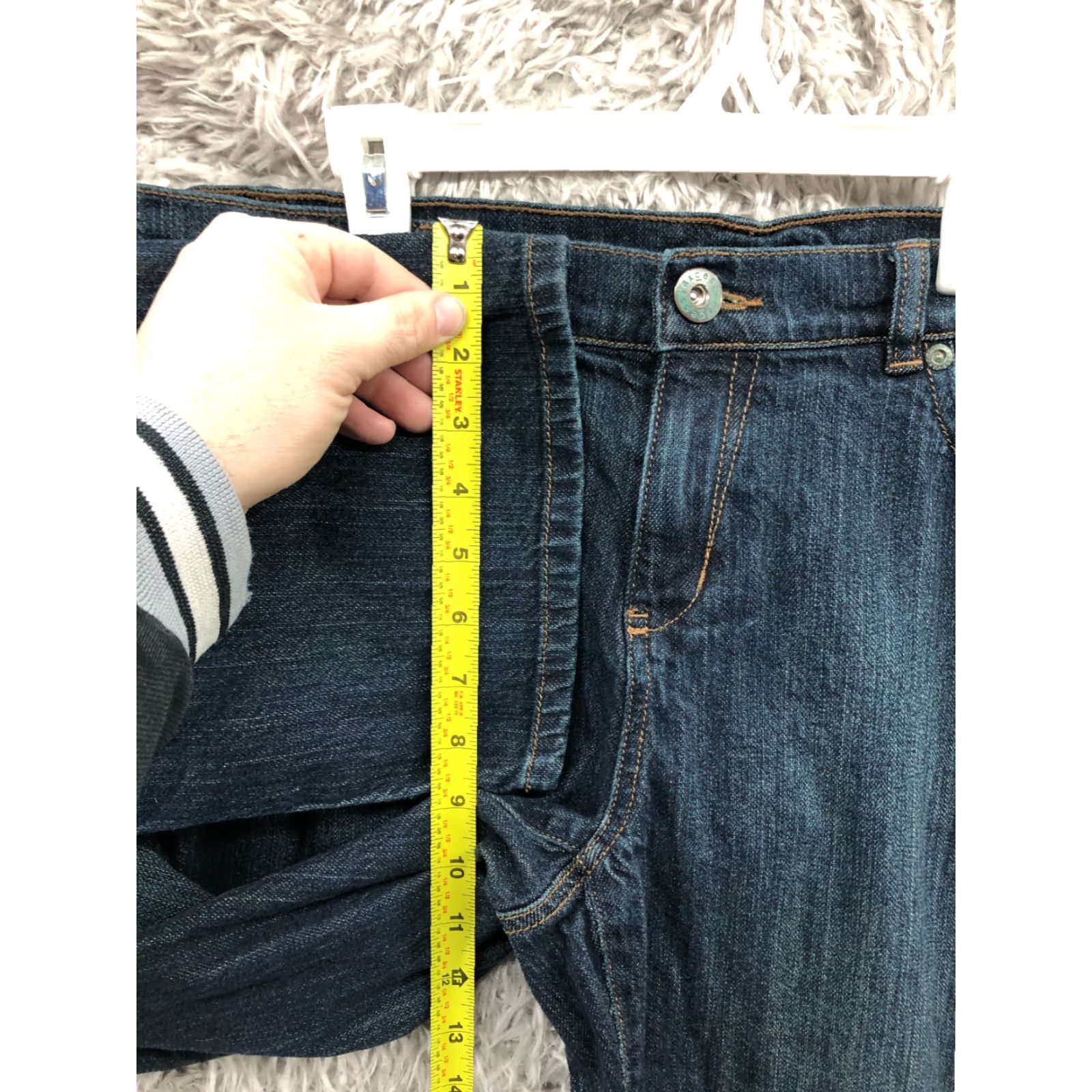 Denime Axcess Jeans Womens Size 10 Regular 32 Blue Denim Bootcut Stretch Dark Wash Slim Rise Mid 8.5-10.5 Inseam 31 in 5-Pocket Logo Button Zipper Size 32" / US 10 / IT 46 - 4 Thumbnail