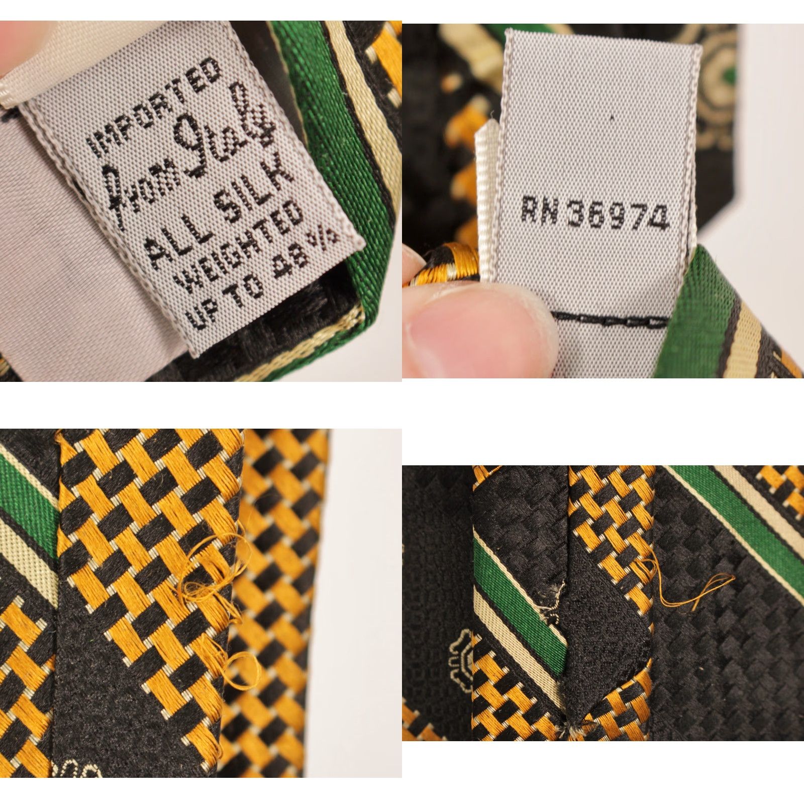 Vintage VINTAGE James Davis 70s Neck Tie Mens Silk Tie Black Green & Yellow Striped NOS VTG Good Condition 59.75" L 4" W Size ONE SIZE - 8 Thumbnail