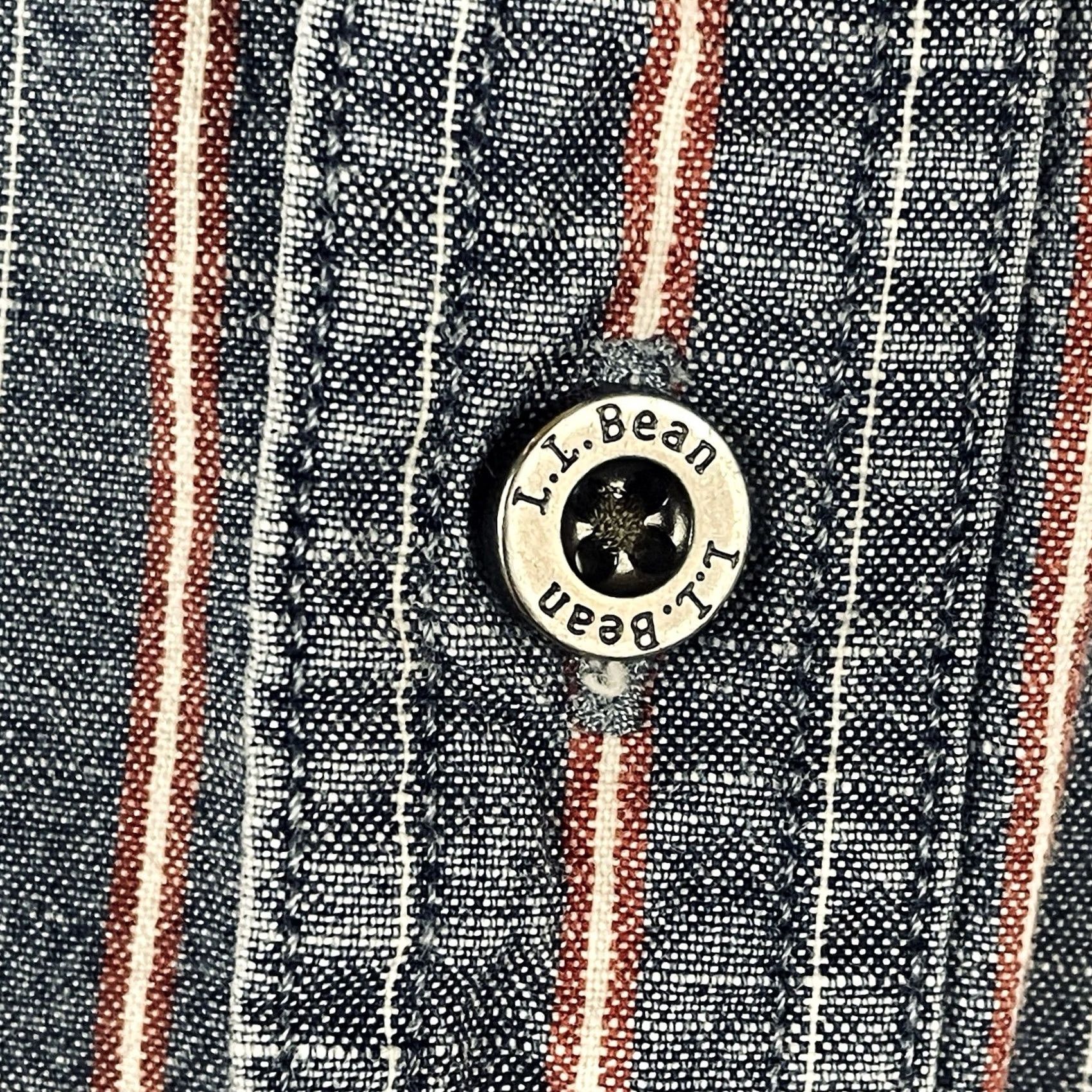 Vintage LL Bean Mens Denim Shirt XL Tall Blue Red Striped Workwear Button T732 Size US XL / EU 56 / 4 - 4 Thumbnail