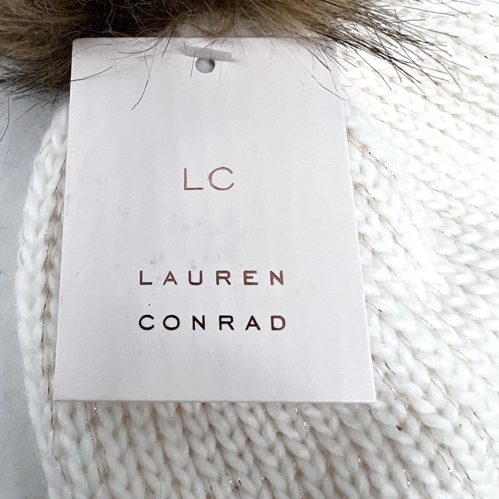 Lauren Conrad Lauren Conrad HaT Beenie Stocking Hat Ivory One Size Fur Trim Knit Accessories Women City Outdoor Ski Winter Size ONE SIZE - 3 Thumbnail
