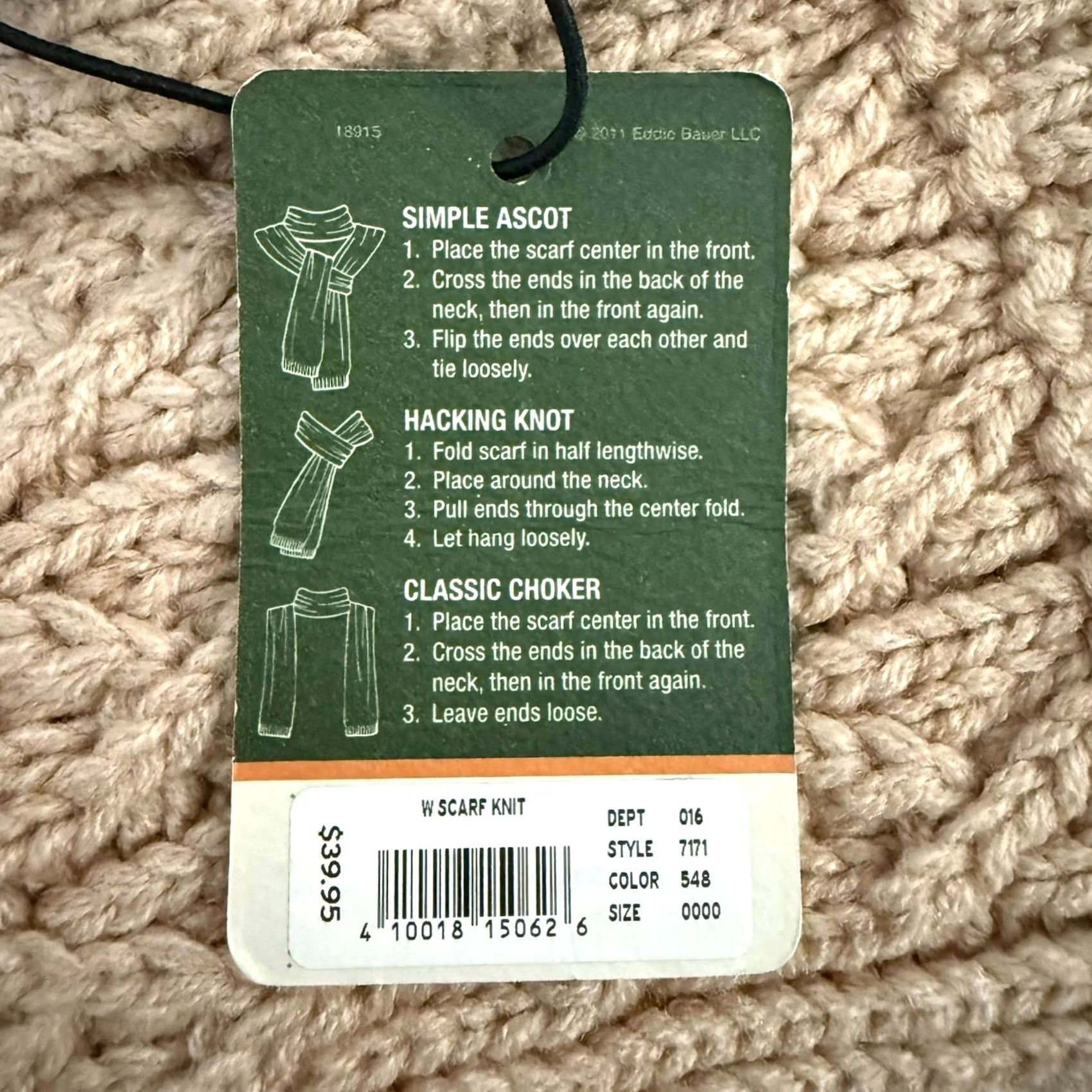 Eddie Bauer VINTAGE Eddie Bauer Cable Knit Scarf Khaki/Tan Women's O/S Chunky Soft Warm Winter NEW Size ONE SIZE - 6 Thumbnail
