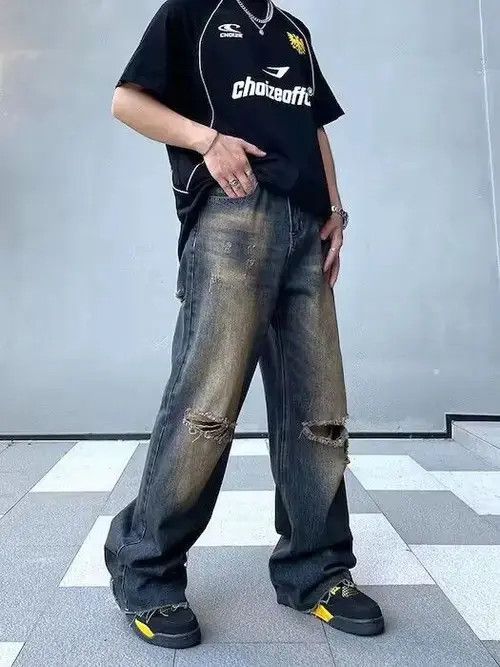 VIBE Distressed Baggy Flared Denim Jeans Size US 32 / EU 48 - 4 Thumbnail
