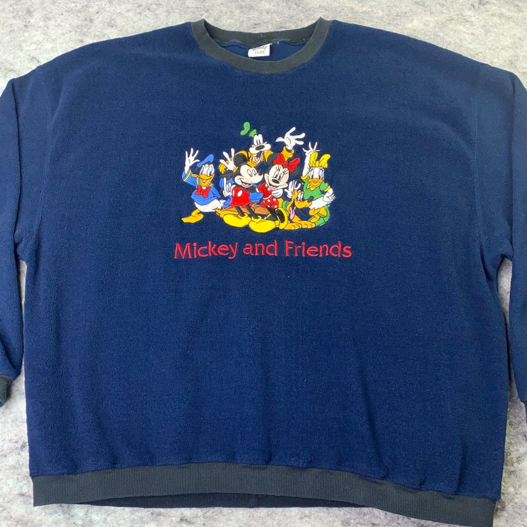 Disney VINTAGE Disney Sweatshirt Womens XL Blue Fleece Mickey & Friends Pluto Daisy Crew Neck Embroidered 90s Cartoon Pullover Sweater Size XL / US 12-14 / IT 48-50 - 2 Thumbnail