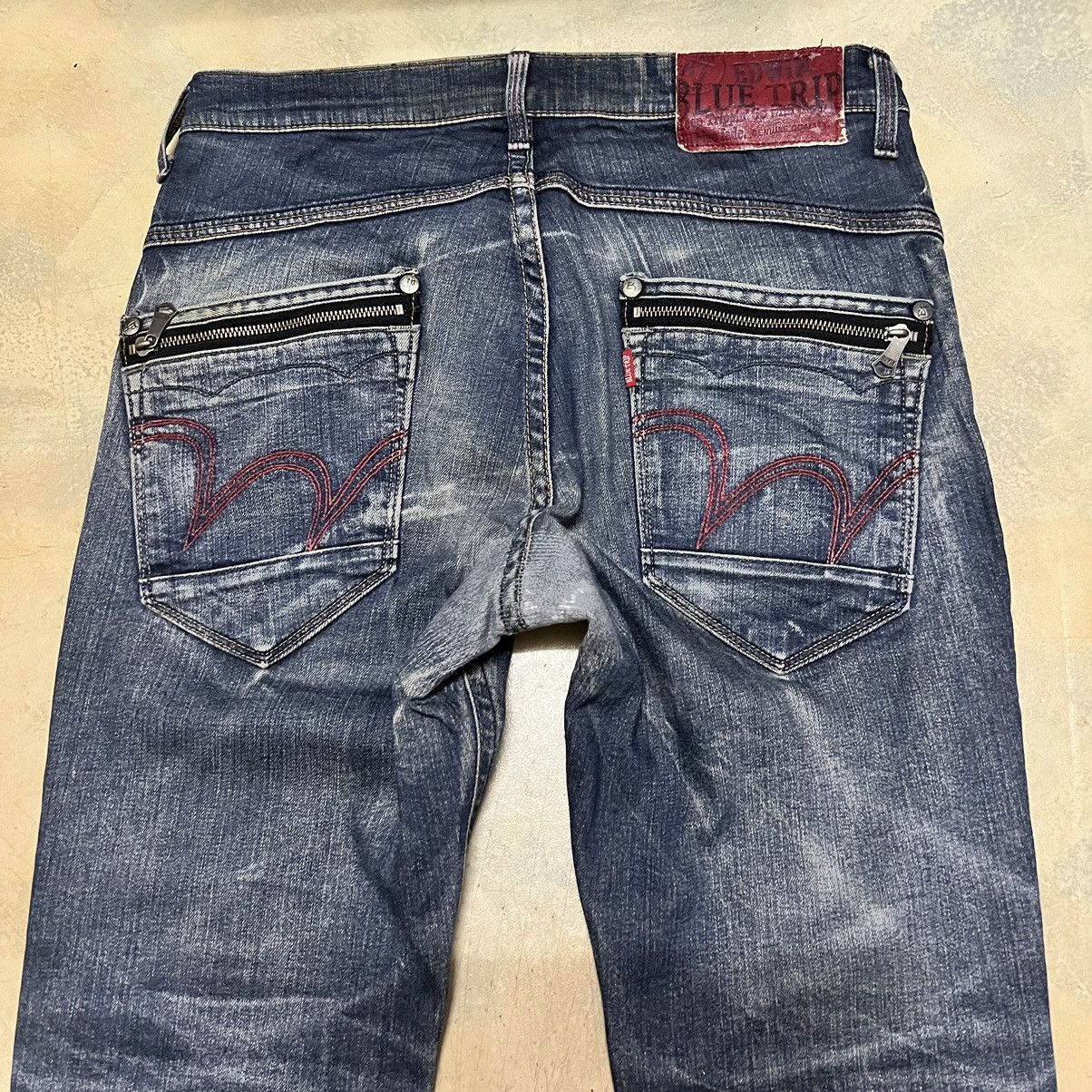 Edwin Edwin Blue Trip Distressed Design Denim Jeans Size US 33 - 17 Thumbnail