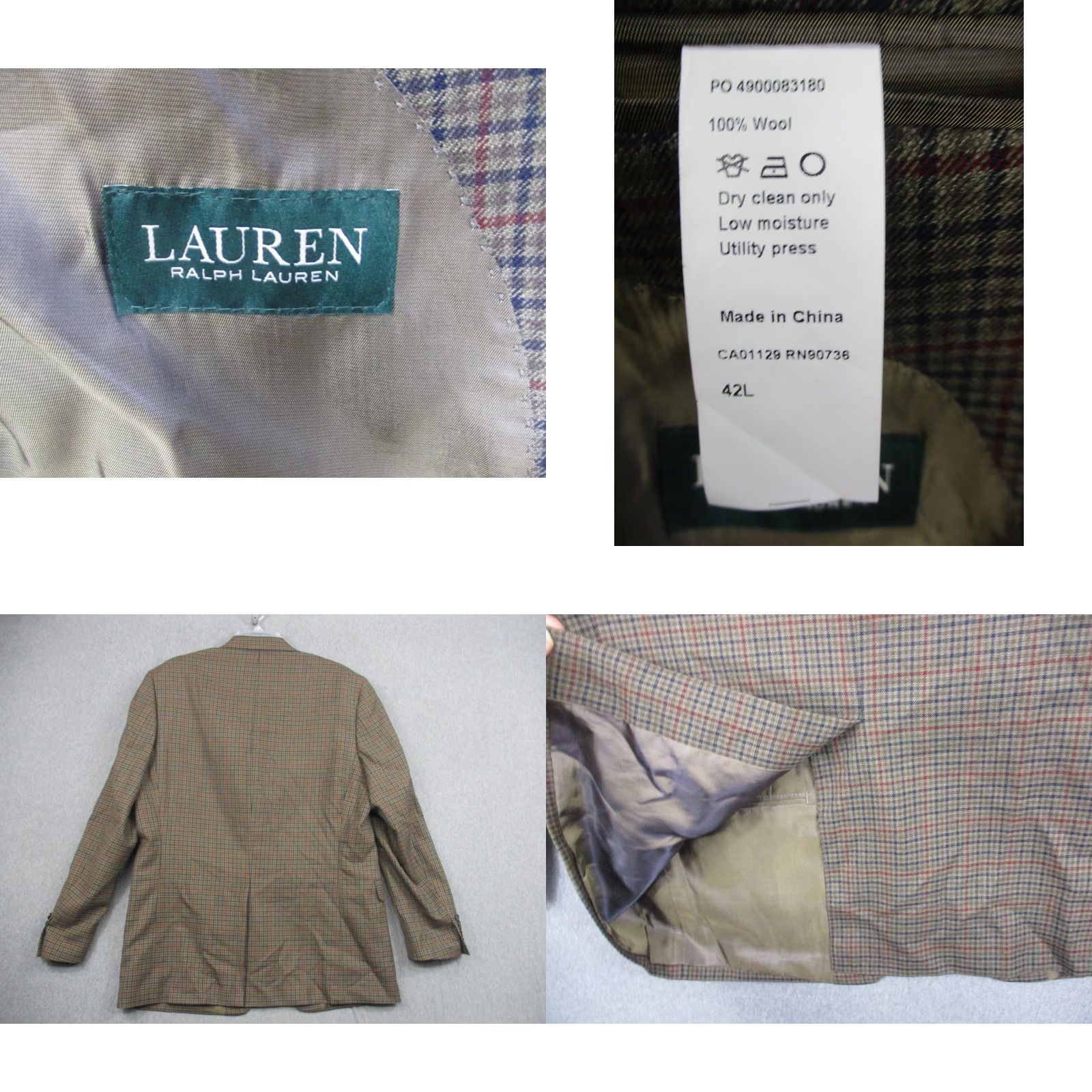Ralph Lauren Lauren Ralph Lauren Blazer Mens 42L Plaid Wool Sport Coat Jacket Classic Size 42R - 8 Thumbnail
