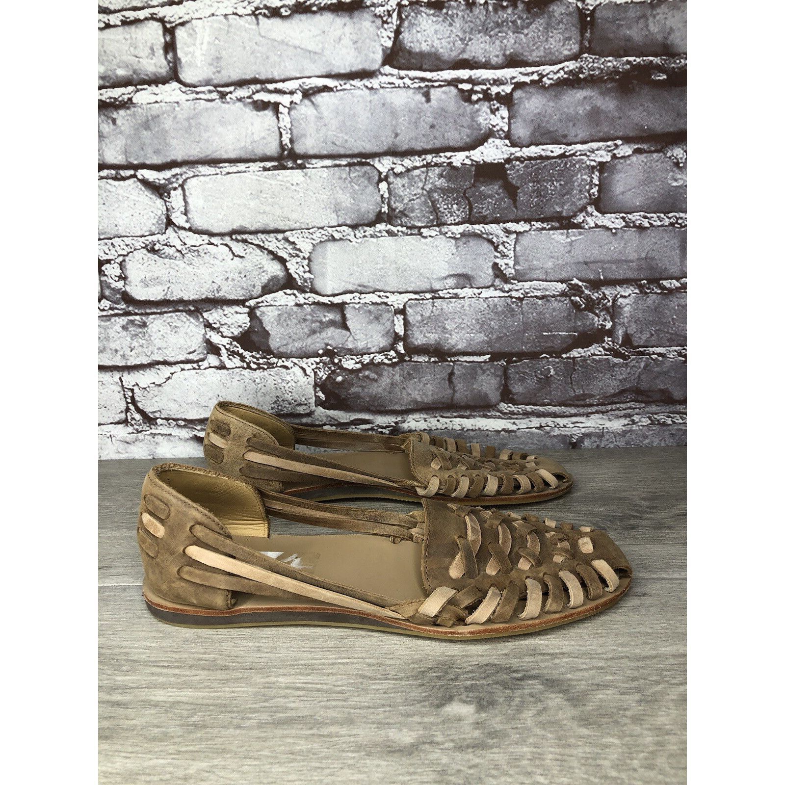 Nisolo NISOLO Tan Brown Huarache Leather Woven Flats Sandals Women Size US 10 / IT 40 - 14 Thumbnail