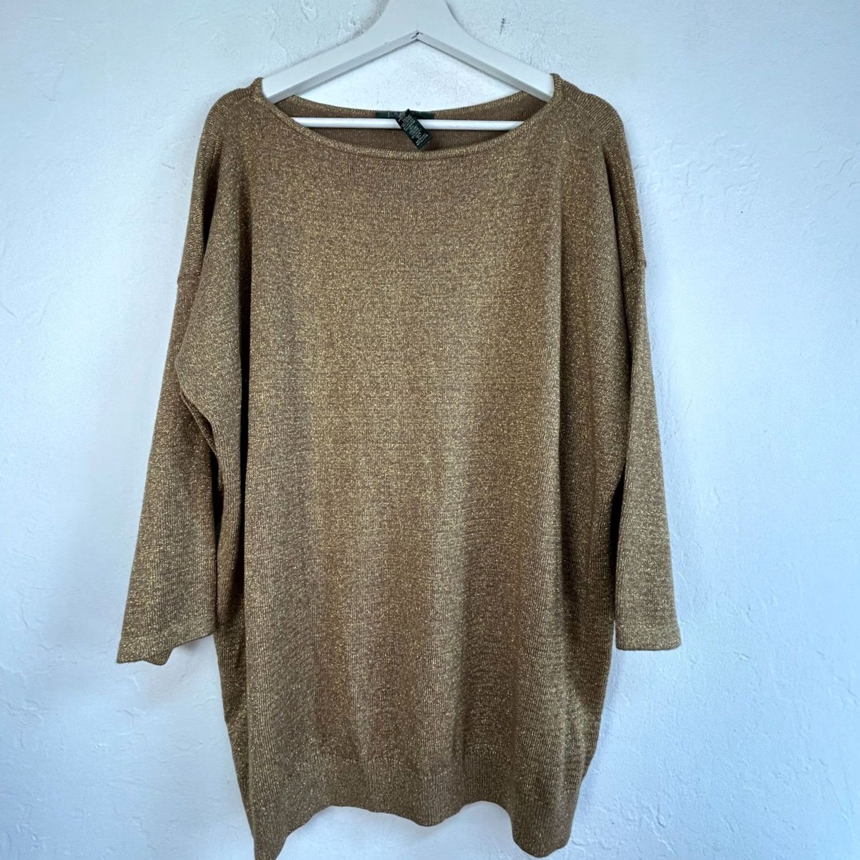 Ralph Lauren Lauren Ralph Lauren Women Gold Metallic Sweater Tunic 2X Pullover 3/4 Sleeve New Size XXL / US 16-18 / IT 52-54 - 2 Thumbnail