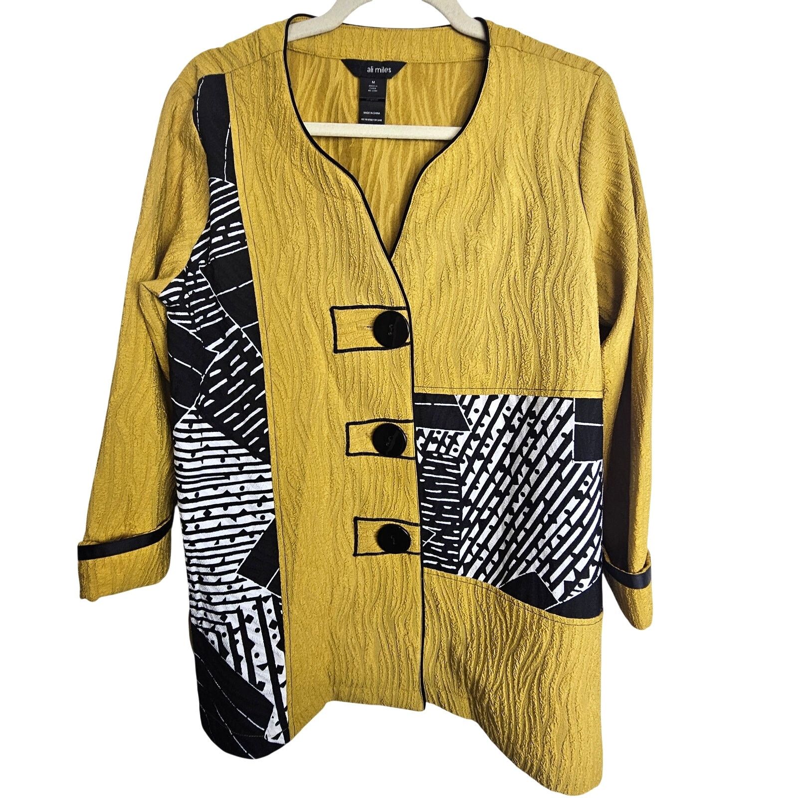 Miles New York Ali Miles Womens Artsy Mixed Media Stretch Button Blouse M Size M / US 6-8 / IT 42-44 - 1 Thumbnail