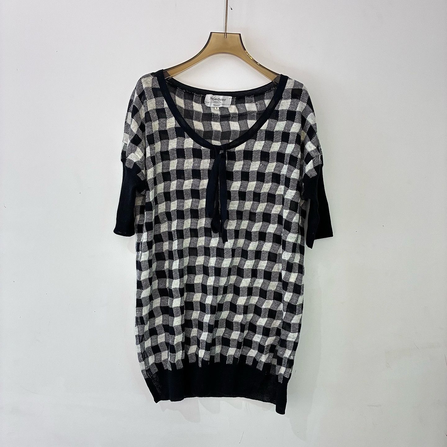 Saint Laurent Paris Saint Laurent Rive Gauche Check Knit Top Size M Size M / US 6-8 / IT 42-44 - 1 Thumbnail
