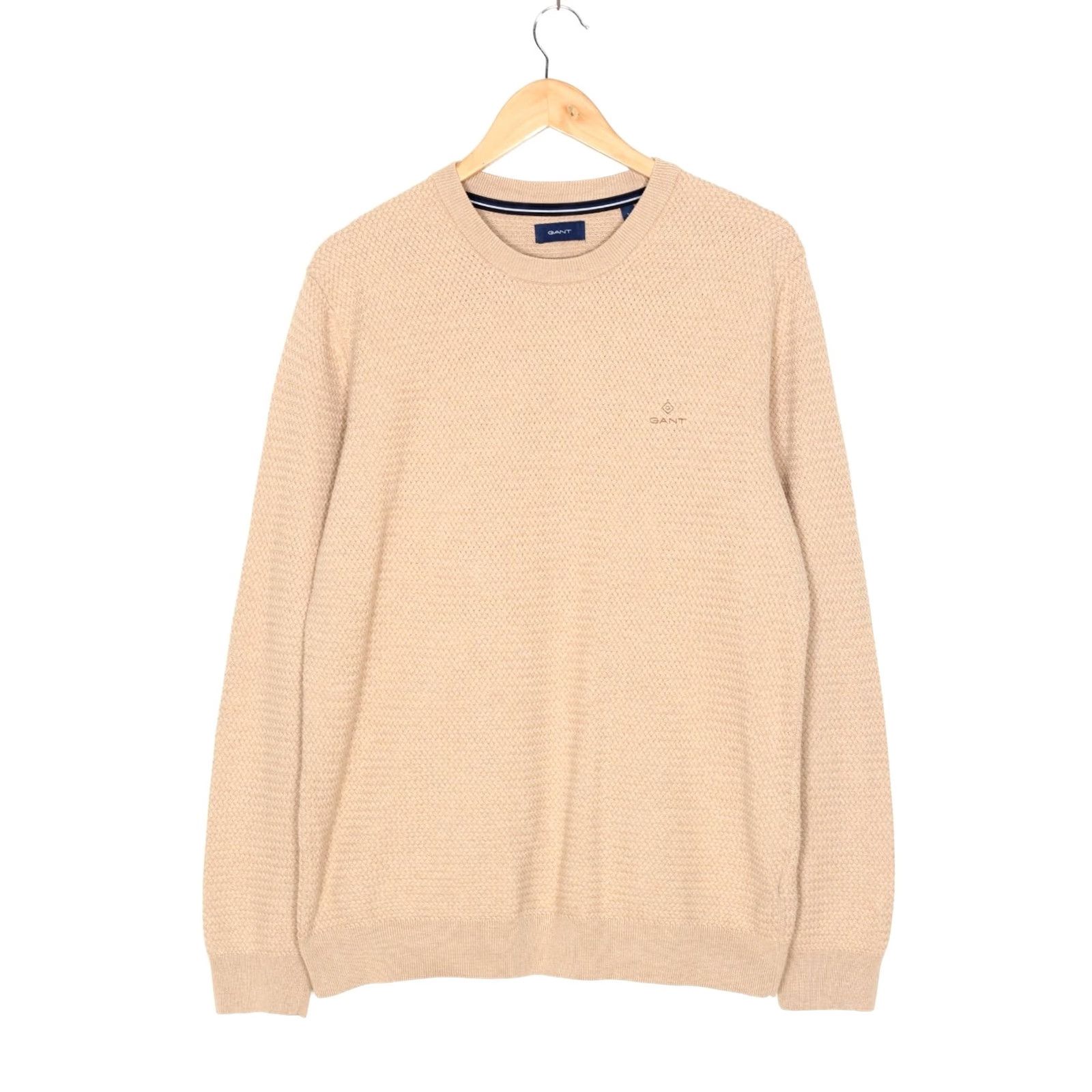 Gant GANT Basketweave Crew Neck Pullover Jumper Sweater Men L Beige VR3317 Size US L / EU 52-54 / 3 - 2 Thumbnail