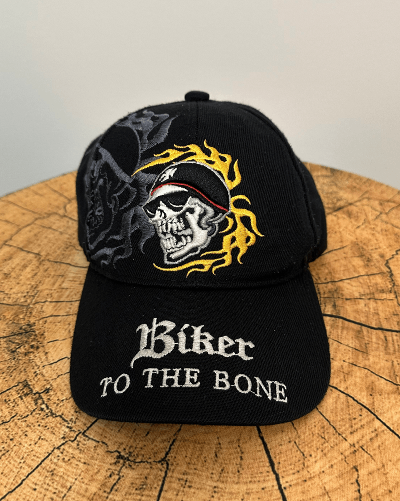 Vintage Vintage Biker To The Bone Skull Flame Strap Back Cap Hat Size ONE SIZE - 2 Thumbnail