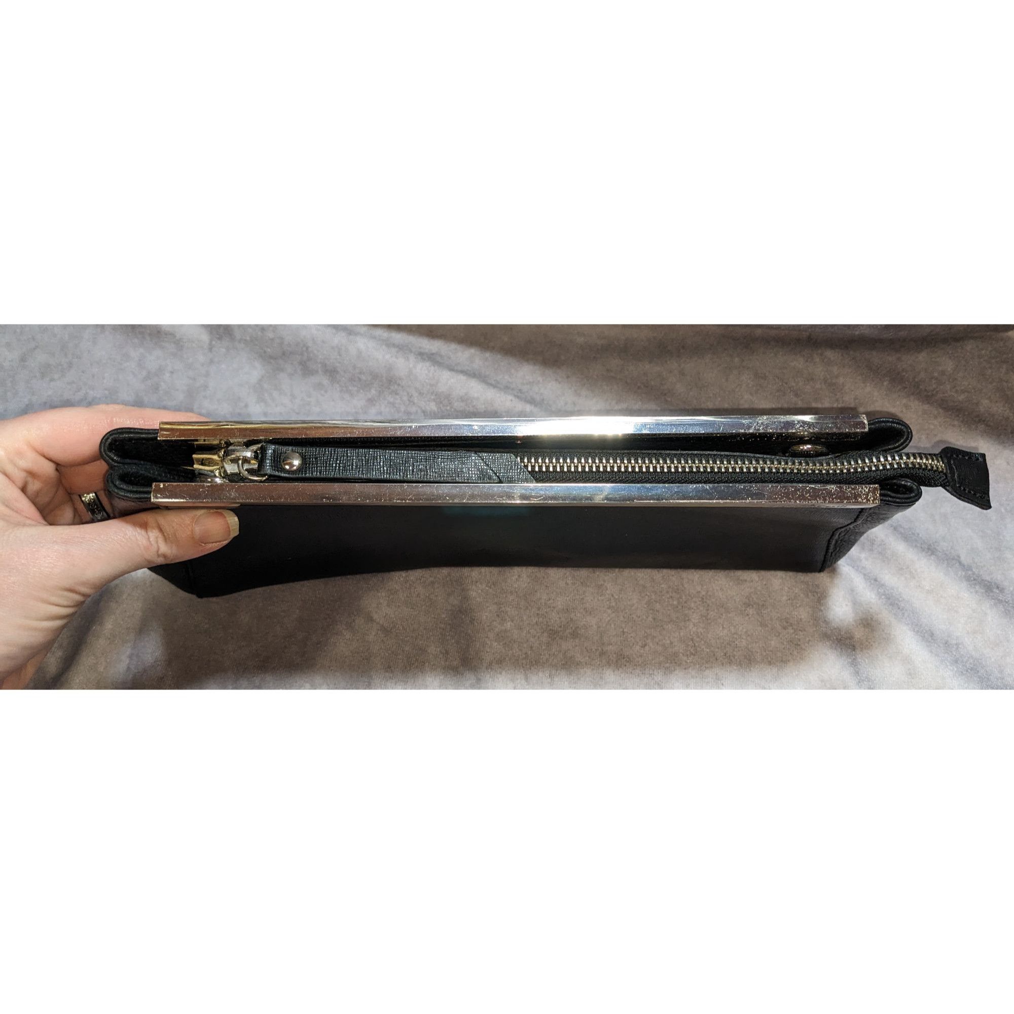 Other Gianni Conti Black Leather Clutch Purse With Silver Accent B Size ONE SIZE - 7 Thumbnail