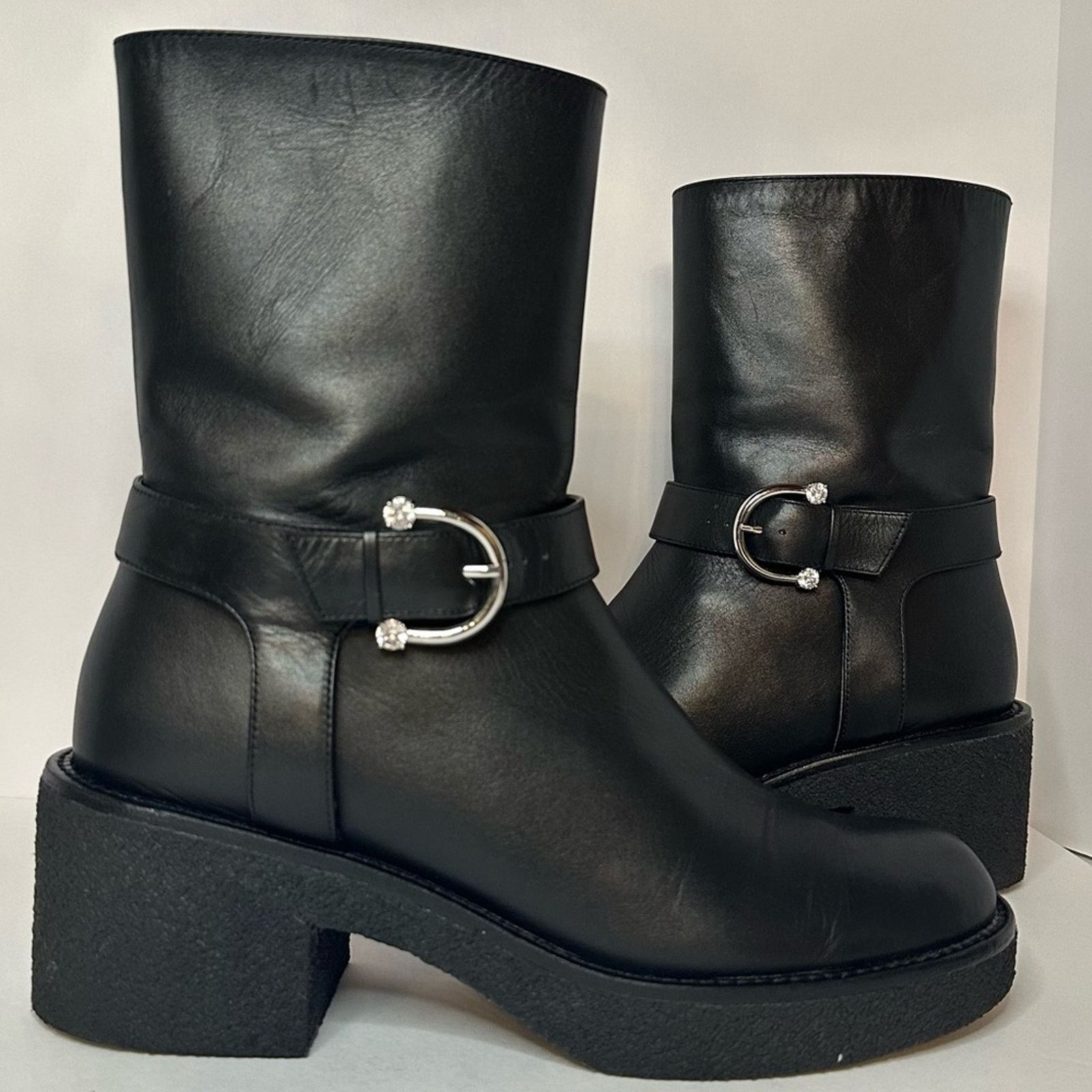 Stuart Weitzman Mountain Buckle Ankle Boots US 11 EU 41.5 Black Leather Size US 11 / IT 41 - 13 Thumbnail