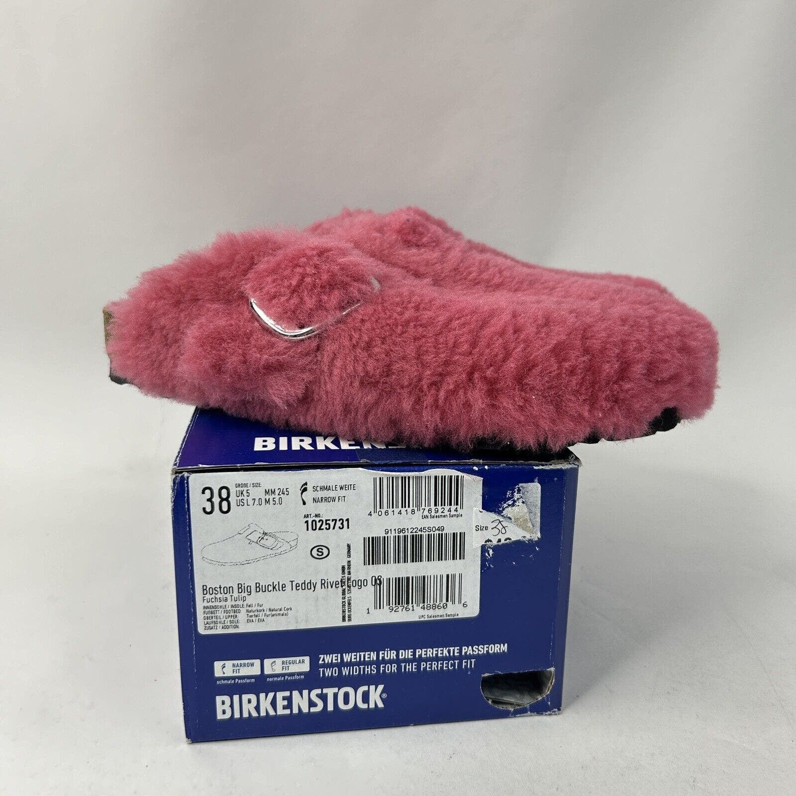 image of Birkenstock Boston Big Buckle Teddy Clogs “Fuchsia Tulip” Shoes in Pink, Women's (Size 7)