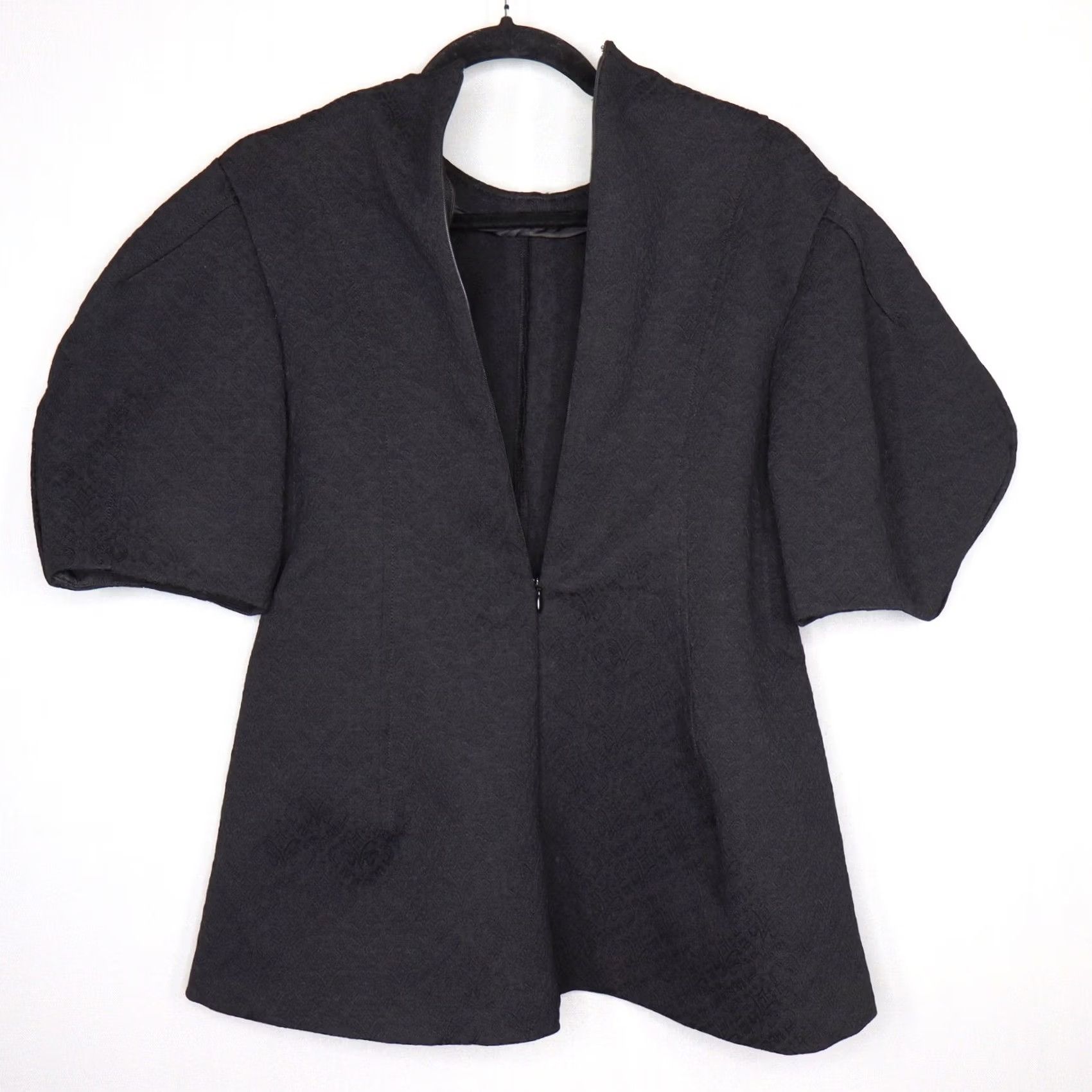 Vintage Cygne Blouse Shirt Womens Textured Short Sleeve Zip Back A-Line Peplum Black Round Neck Kimono Sleeve Size M / US 6-8 / IT 42-44 - 7 Thumbnail