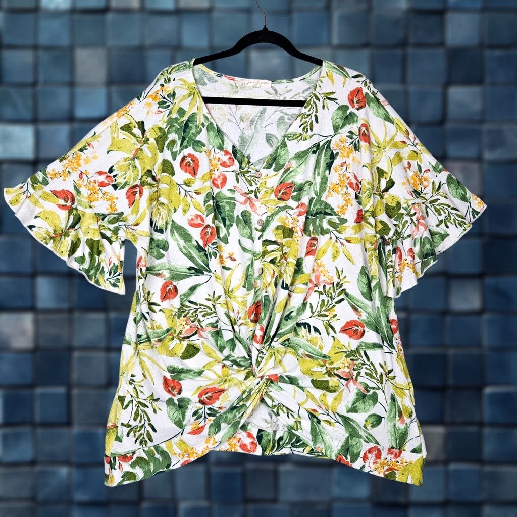 Joie Joie De Oliver top Size 3X Women's Floral Printed Ruffle Sleeve Twist front Size XXL / US 16-18 / IT 52-54 - 1 Thumbnail