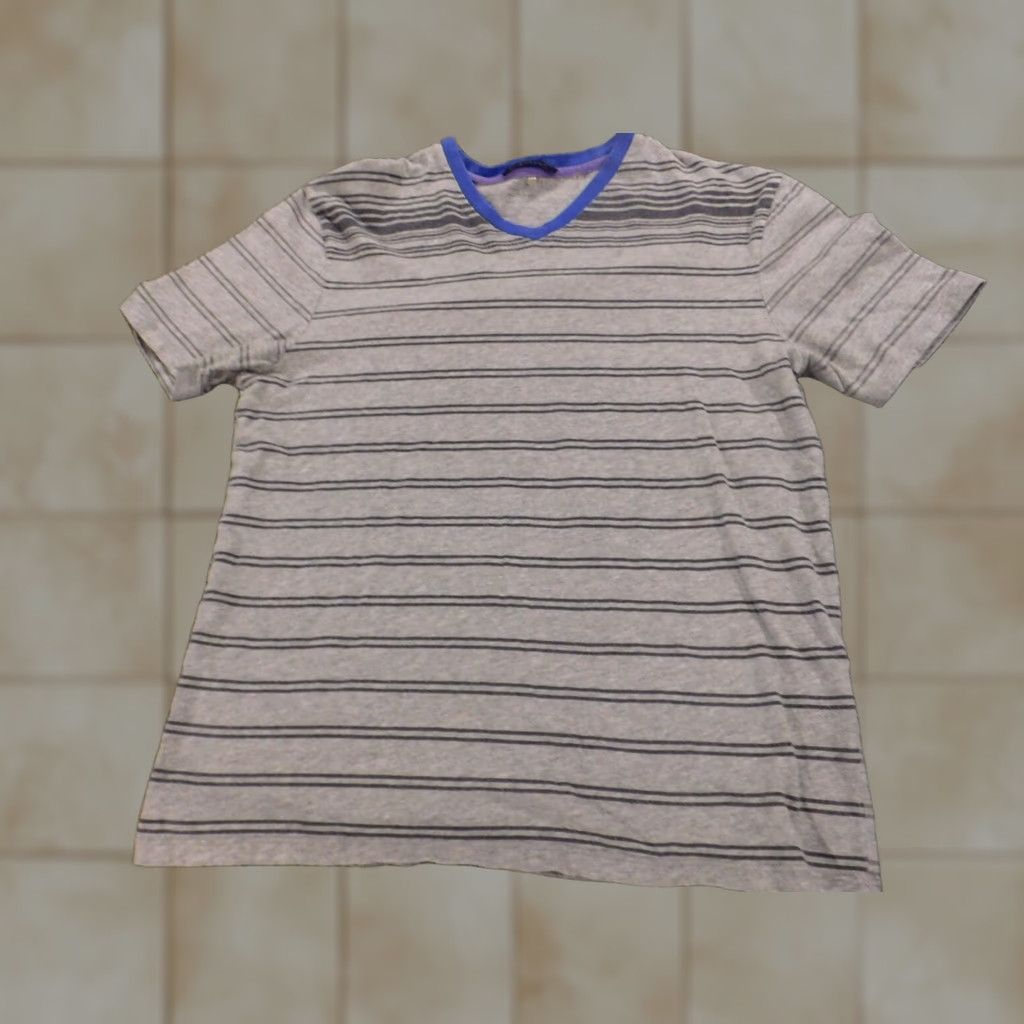 Elie Tahari Elie Tahari Shirt Mens Small Gray Striped Crew Neck Short Sleeve Cotton Logo Casual Size US S / EU 44-46 / 1 - 1 Thumbnail