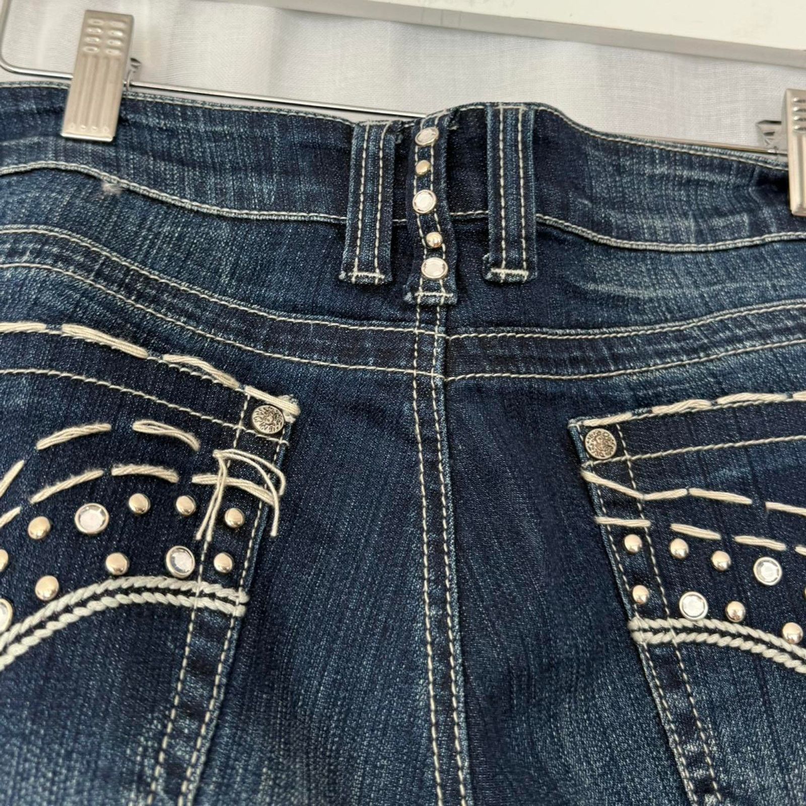 Vintage ✿ y2k studded flare jeans low rise dark wash bootcut ✿ Size 34" / US 12 / IT 48 - 6 Thumbnail