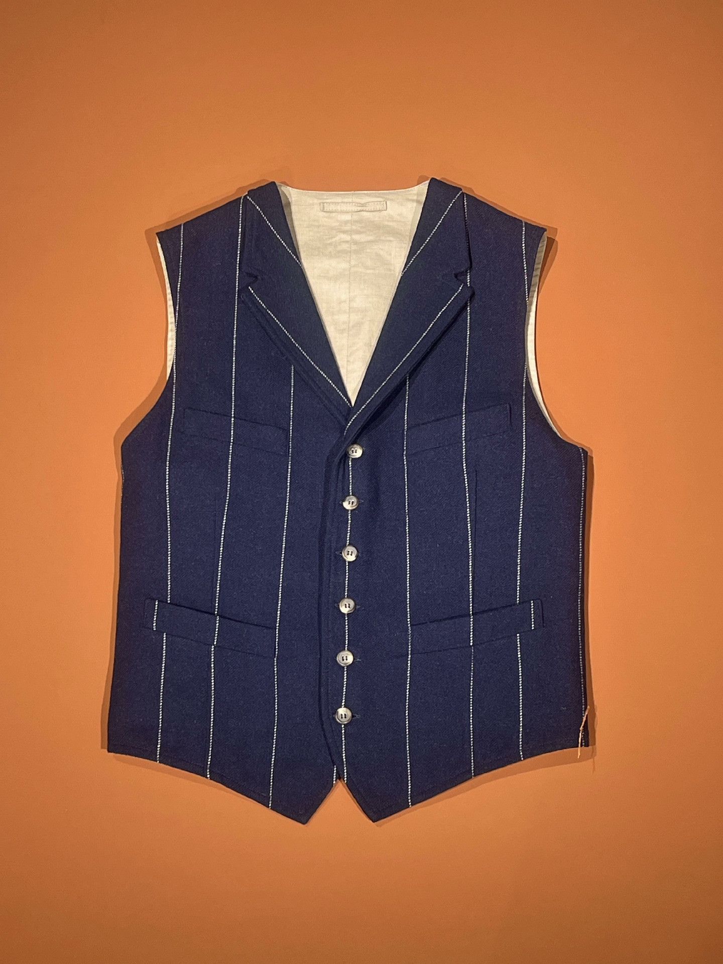 Fortela FORTELA Dark Blue Khaki Stripe Canvas Vest Size US S / EU 44-46 / 1 - 1 Thumbnail