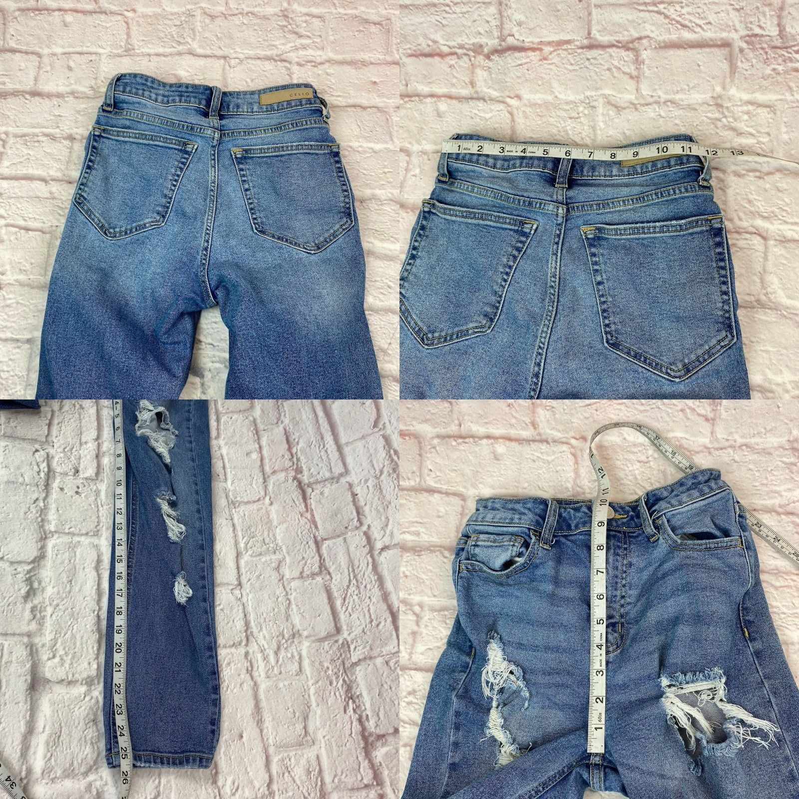 Vintage Cello Jeans Womens Size 1 High Rise Straight Leg Distressed Light Wash Stretch Size 25" / US 0 / IT 36 - 8 Thumbnail