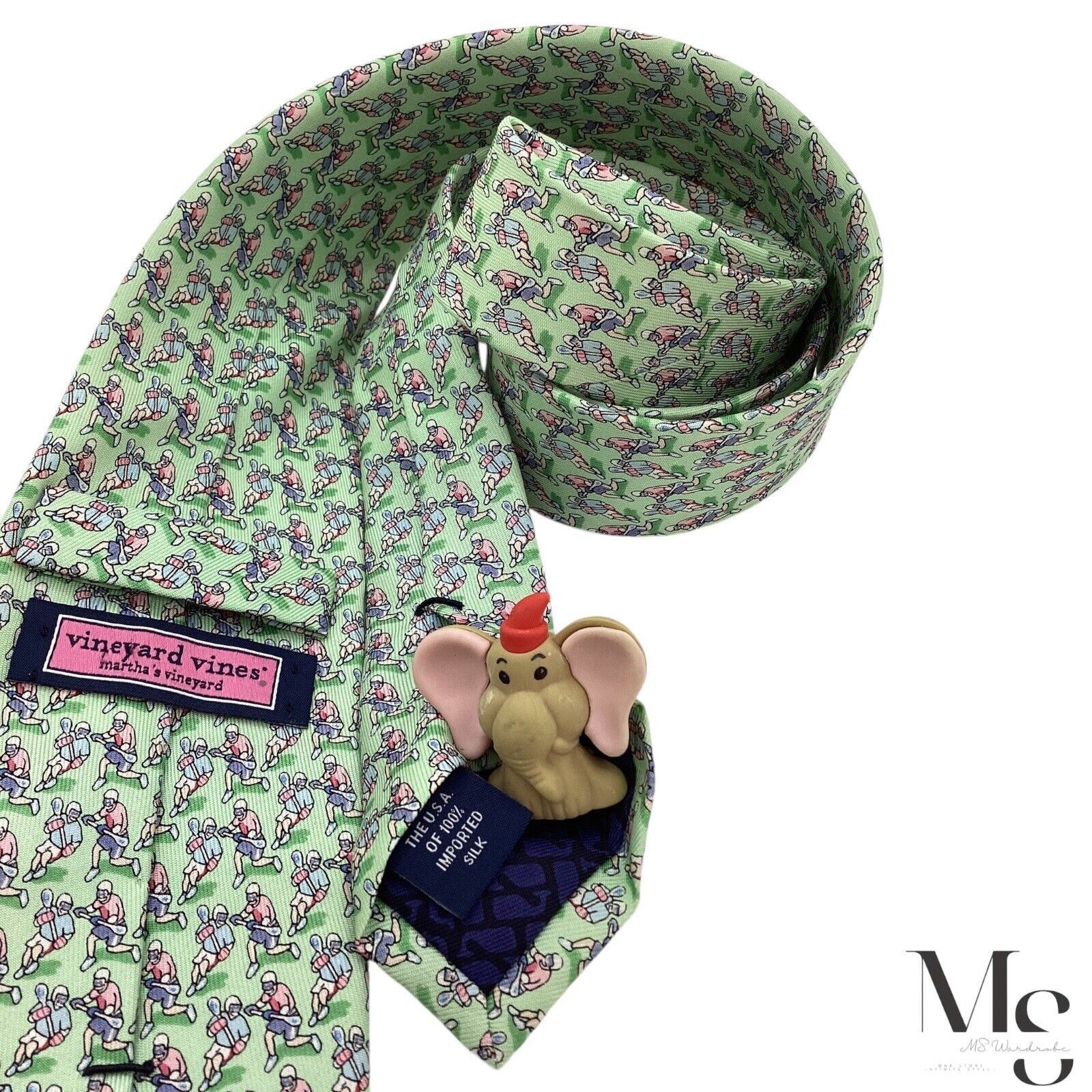 Vineyard Vines $85 VINEYARD VINES Boy Green Lacrosse Player Print Silk Tie Size ONE SIZE - 4 Thumbnail