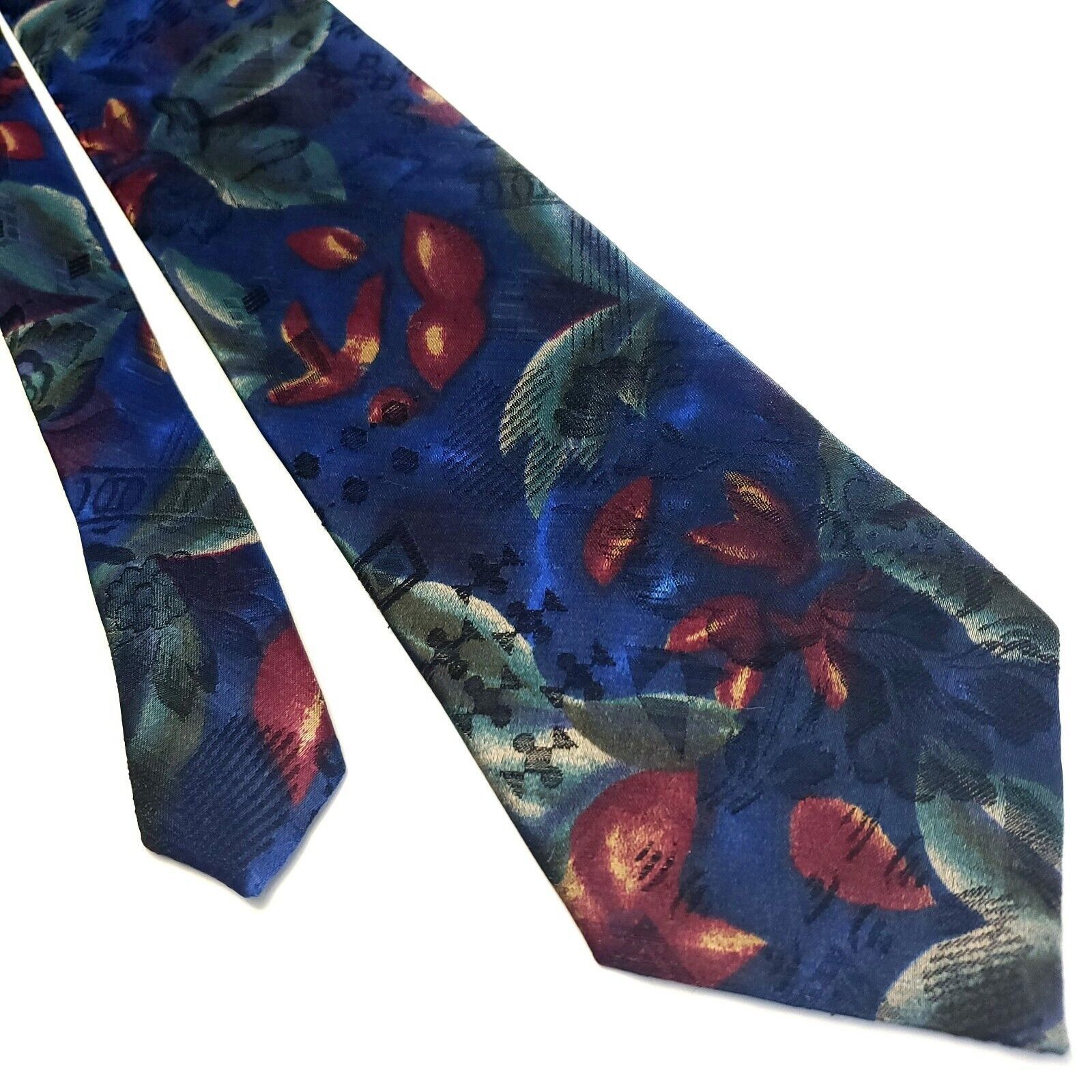 Vintage Brittania Blue Silk Tie Woven Wide Floral Size ONE SIZE - 1 Thumbnail