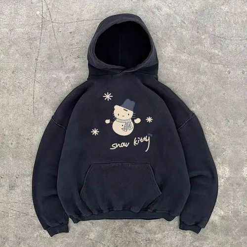 Anime × Japanese Brand Hoodie Black washed vintage snowman pattern hoodie y2k Size US L / EU 52-54 / 3 - 1 Thumbnail