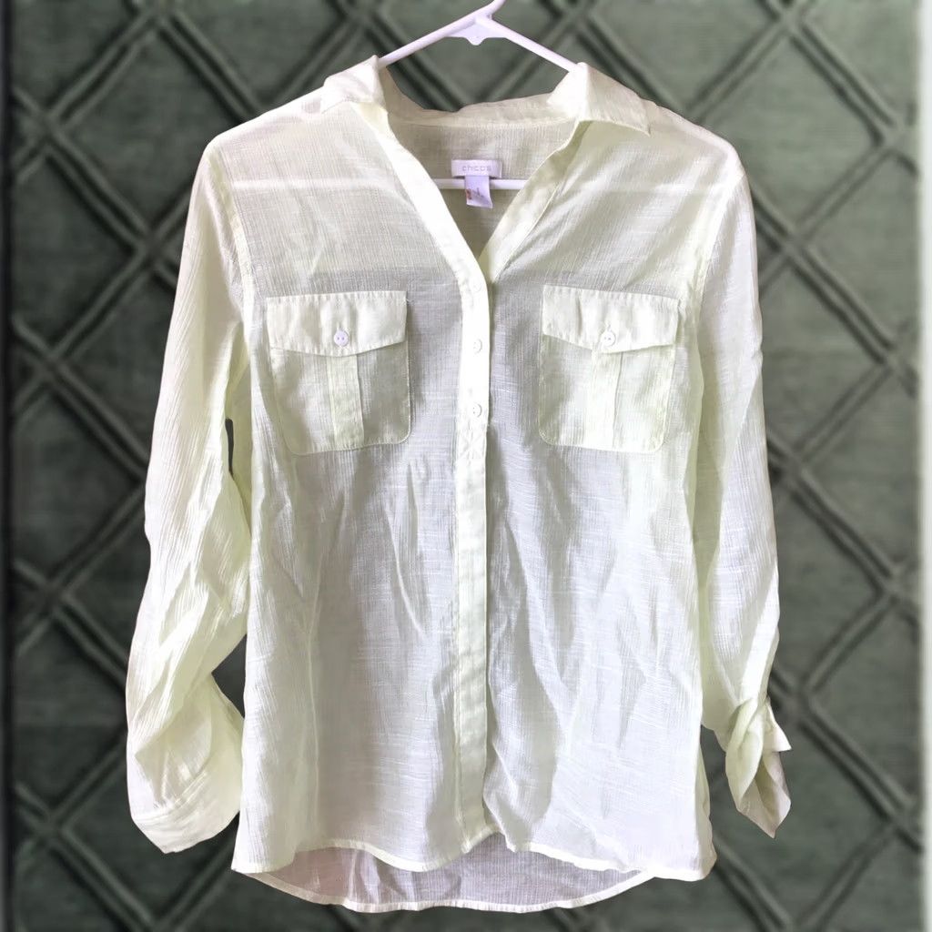 Vintage Chicos Women Top Size 1 Long Sleeve Button-Up Light Green Sheer B576 Shirt Women Plus Size Men? Size XS / US 0-2 / IT 36-38 - 1 Thumbnail