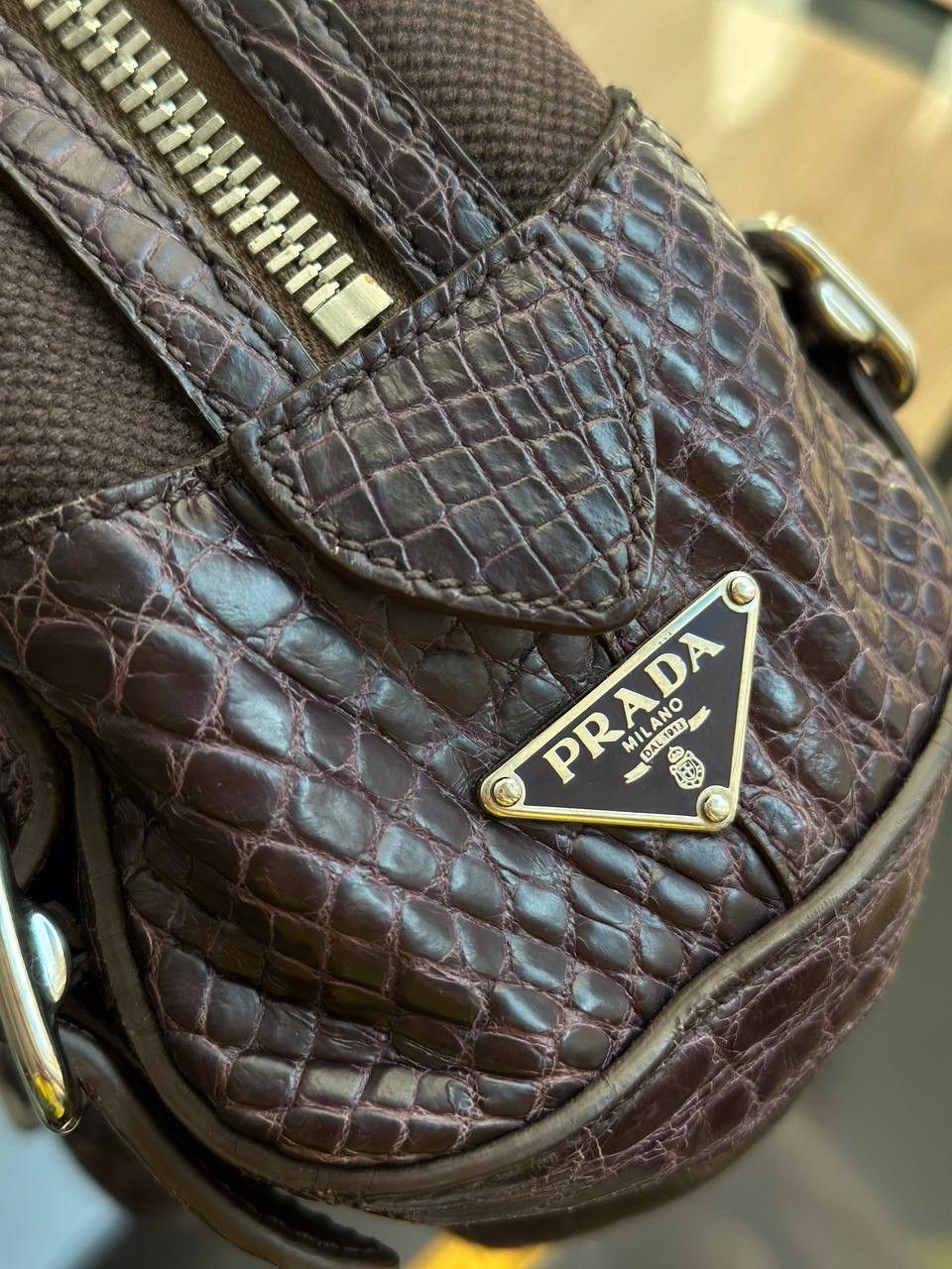 Dior Prada Vitello Zipper Buckle Bag Bowling crocodile purple Size ONE SIZE - 3 Thumbnail