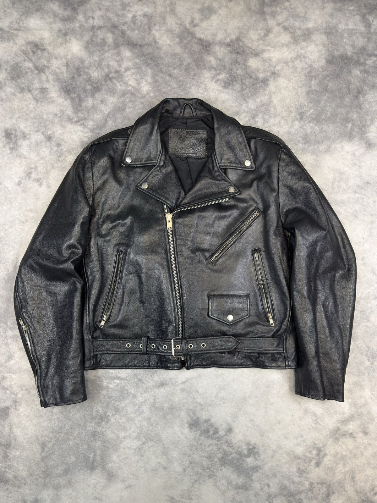 VINTAGE 90s RAMONES BLACK LEATHER BIKER JACKET RARE