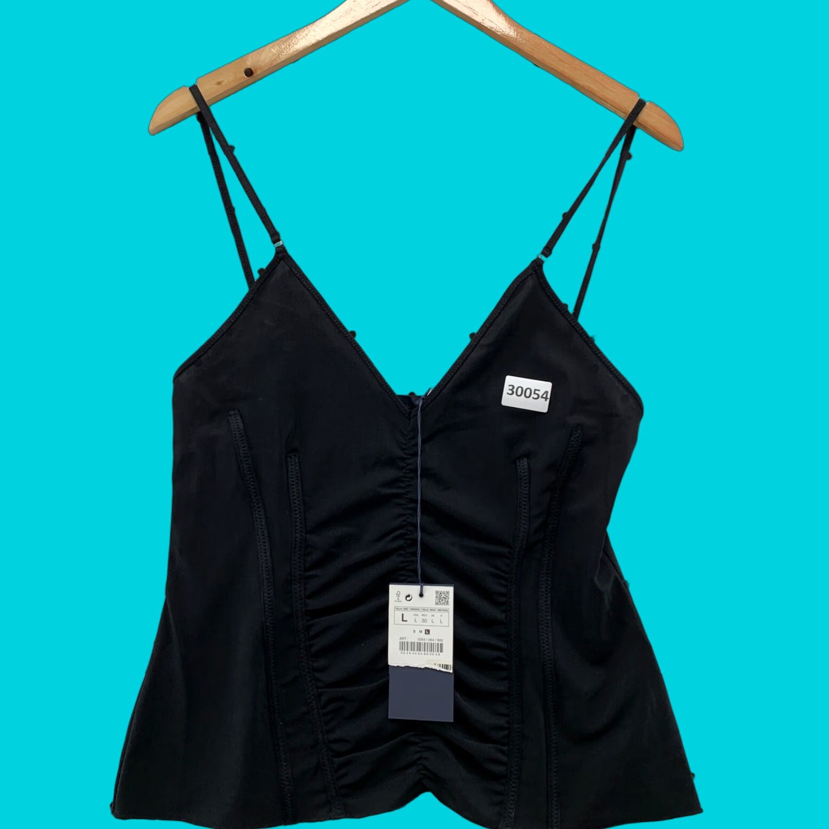 Zara NEW Zara Satin Camisole Tank Top Black Womens Large Strappy Sleeveless V-Neck Size L / US 10 / IT 46 - 1 Thumbnail